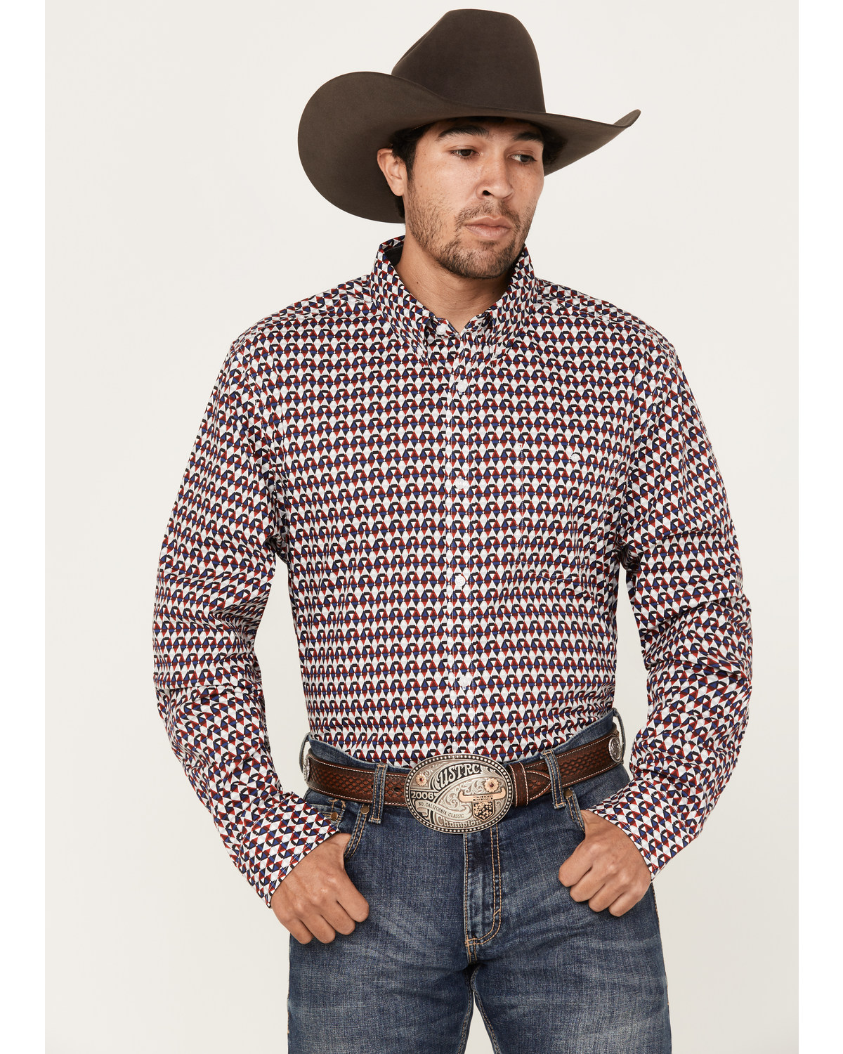 RANK 45® Men's Event Medium Geo Print Long Sleeve Button-Down Western Shirt