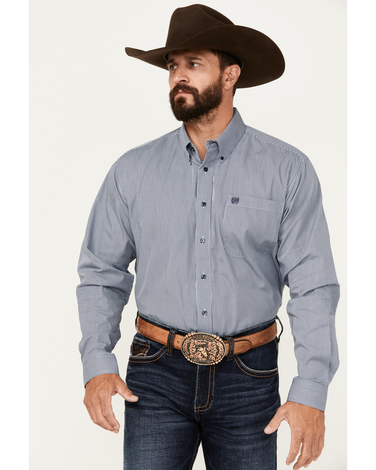 Cinch Men's Striped Long Sleeve Button-Down Western Shirt