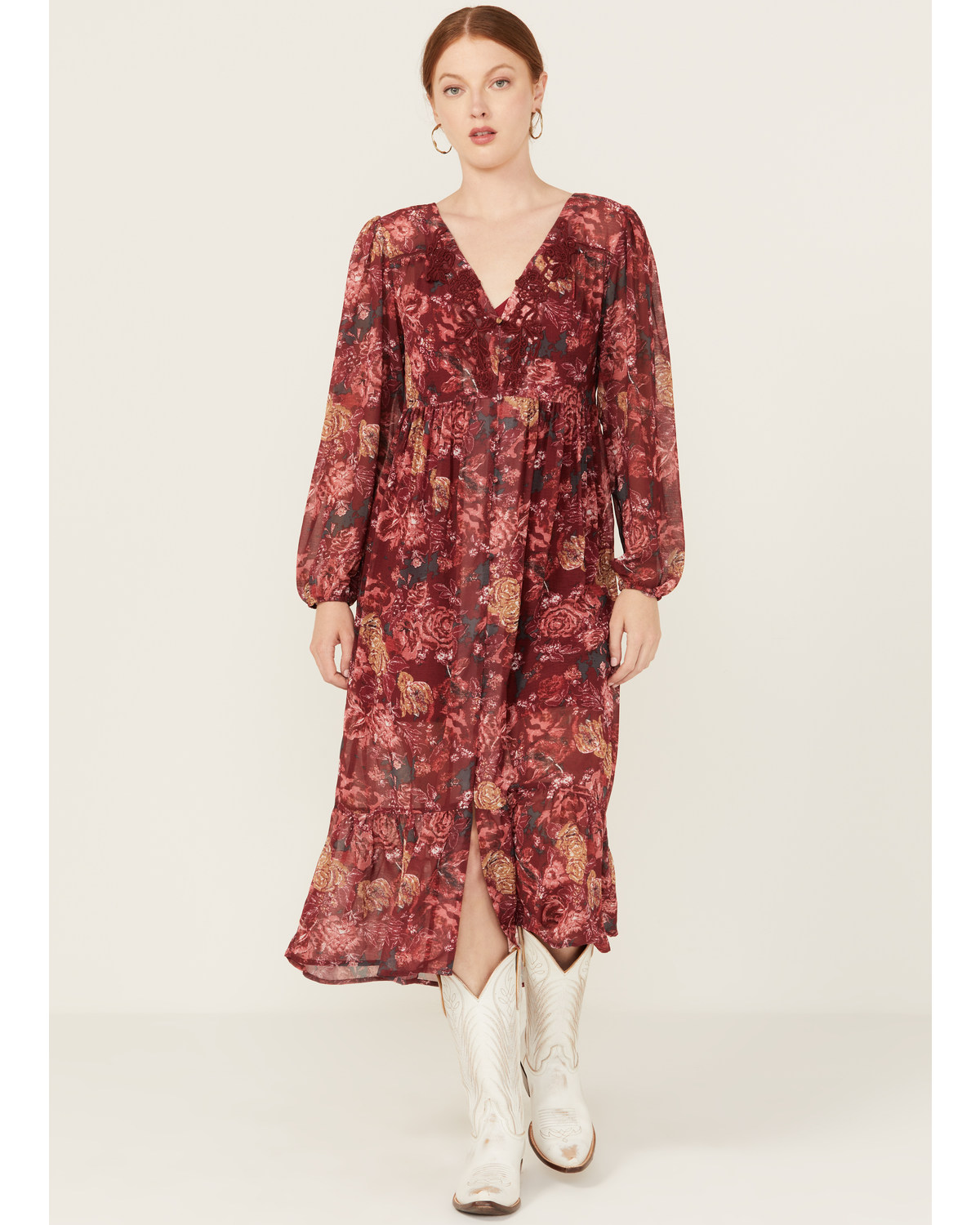 Beyond The Radar Women's Floral Print Crochet Trim Dress