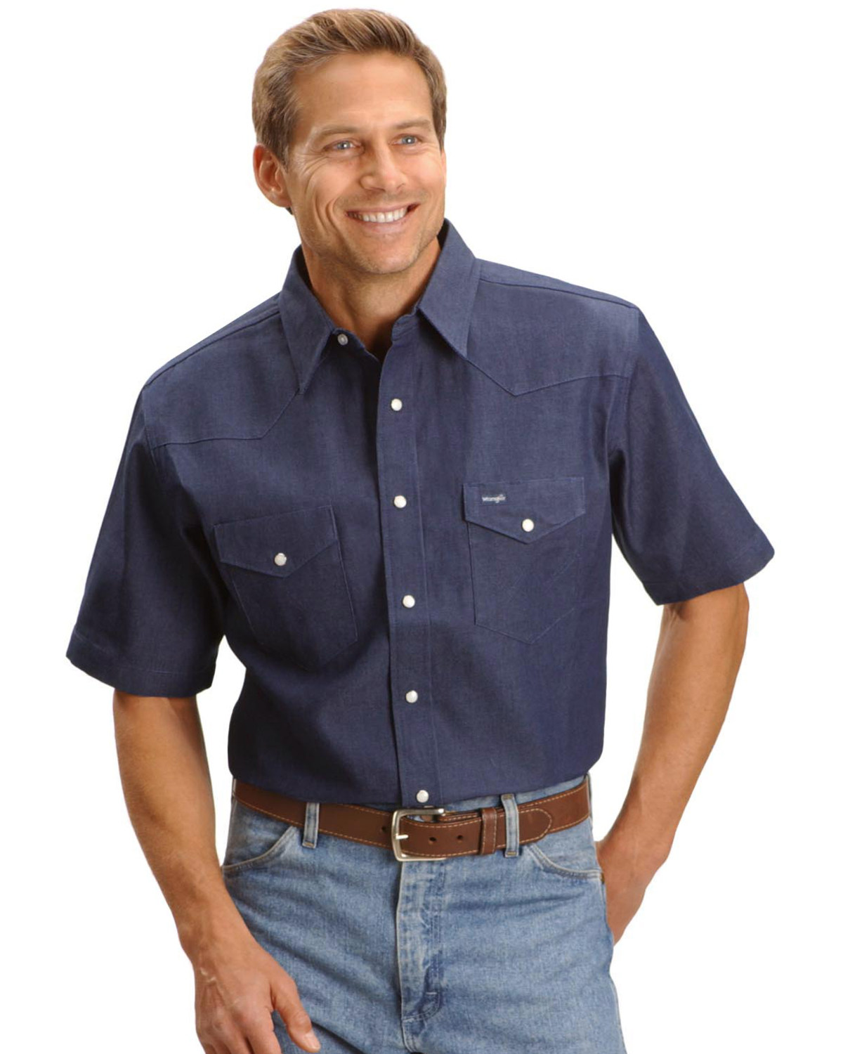 wrangler short sleeve denim shirt