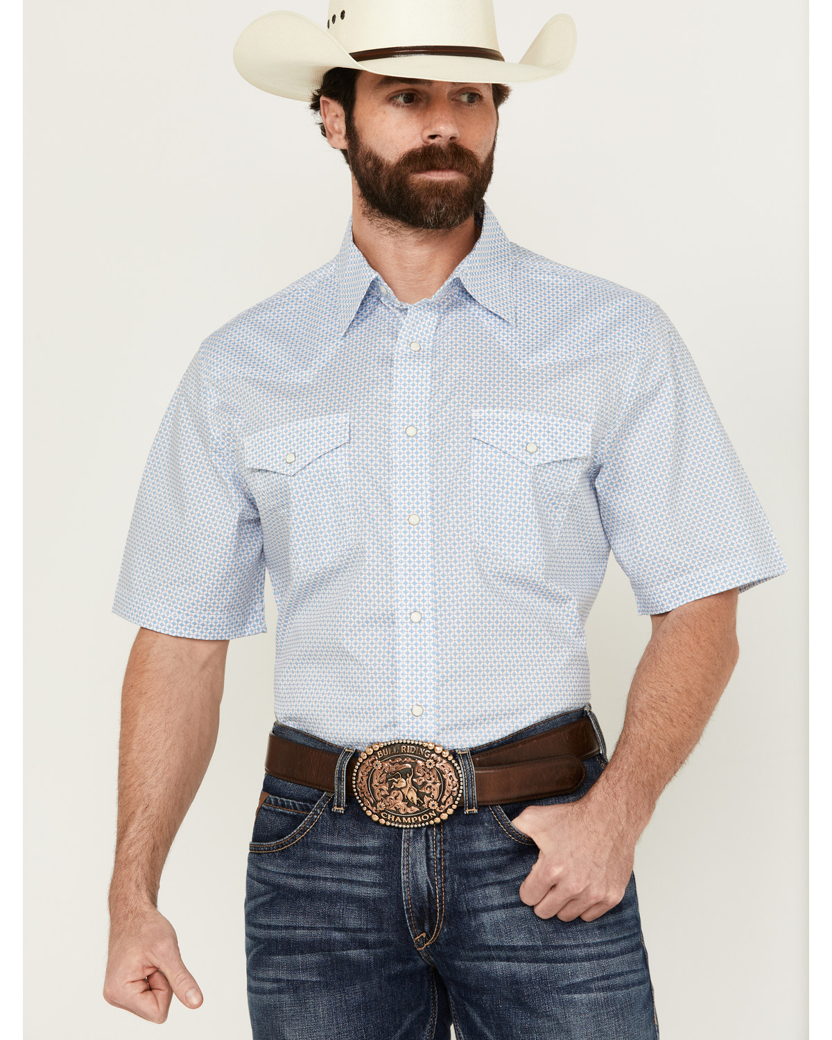 Wrangler 20X Men's Advanced Comfort Geo Print Short Sleeve Snap Stretch Western Shirt