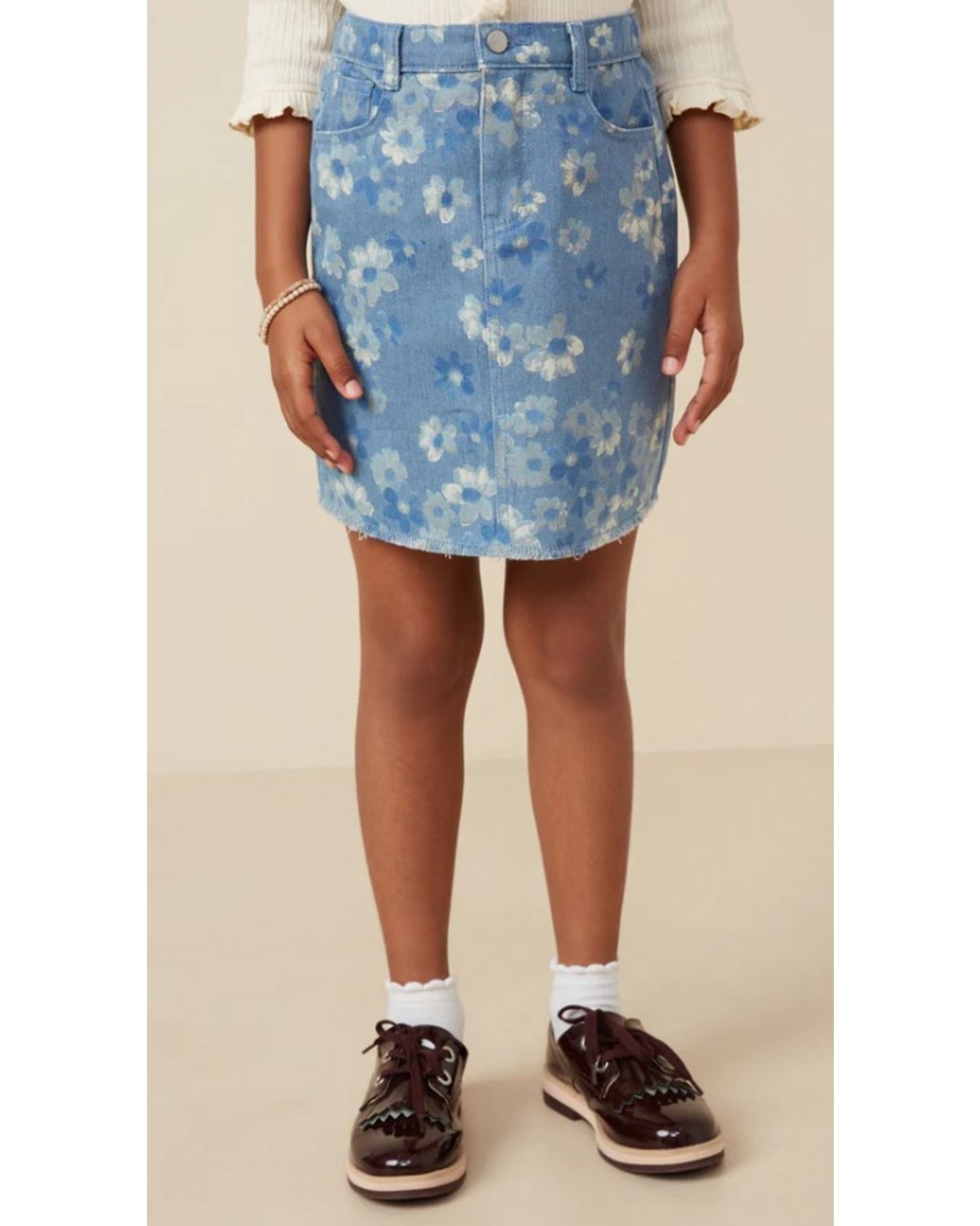 Hayden La Girls' Floral High Rise Denim Skirt