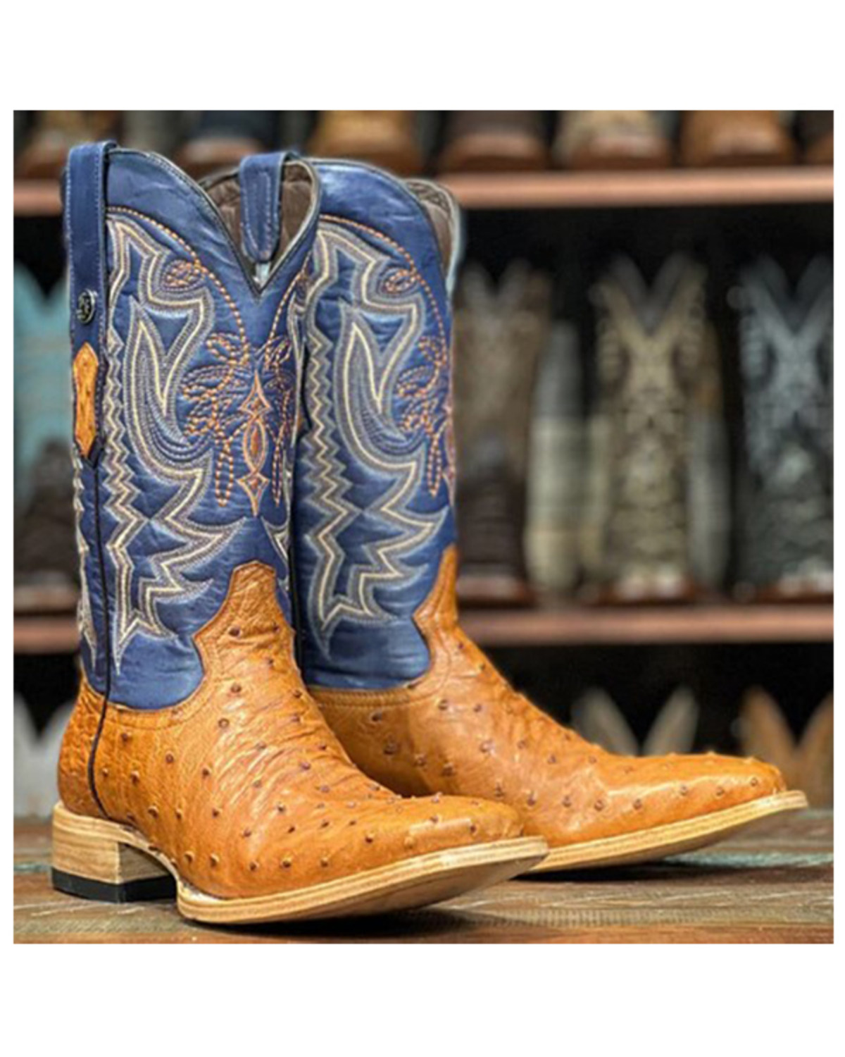 Tanner Mark Men's Cowboy Classic Brandy Exotic Full Quill Ostrich Western Boots - Square Toe