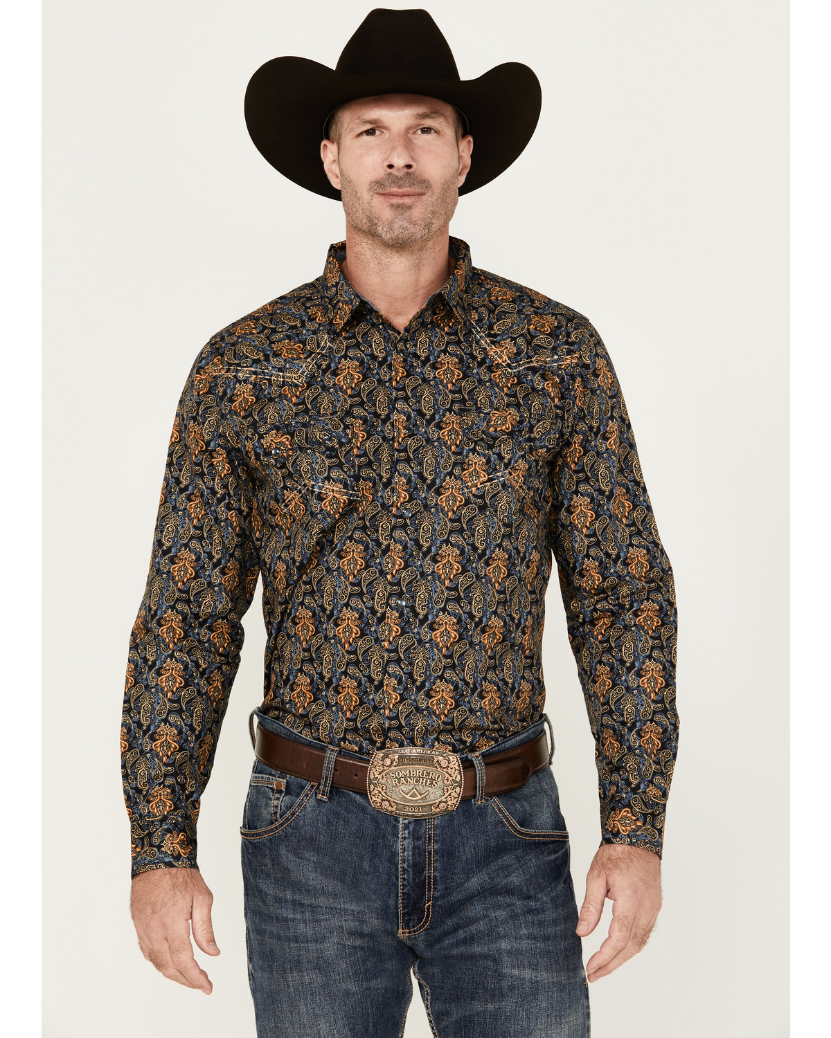 Cody James Men's Vaquero Paisley Print Long Sleeve Snap Western Shirt