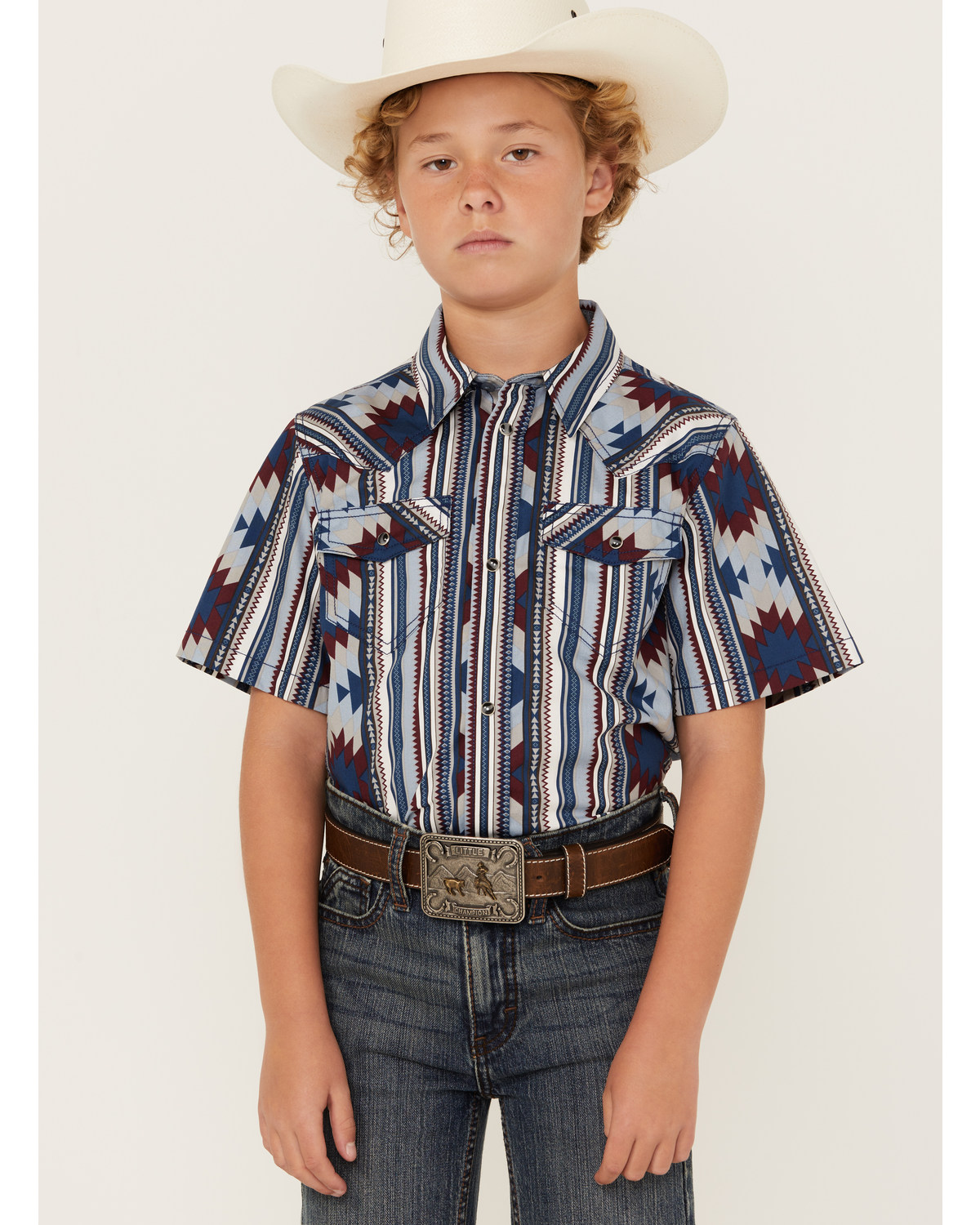 Cody James Boys' Southwestern Striped Short Sleeve Snap Western Shirt