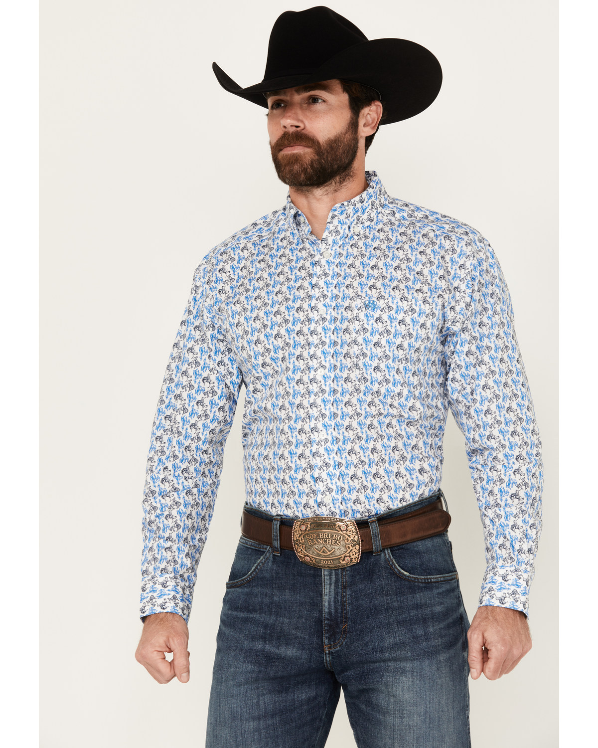 Ariat Men's Peerce Cowboy Print Long Sleeve Button-Down Western Shirt