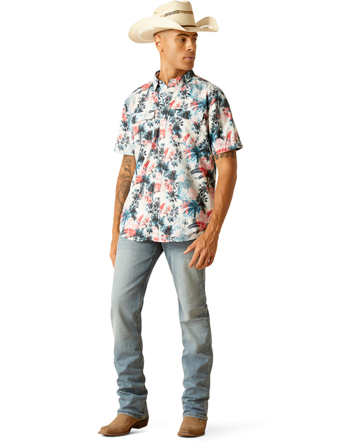 Ariat Men's VentTEK Outbound Tropical Print Classic Fit Short Sleeve Button-Down Western Shirt