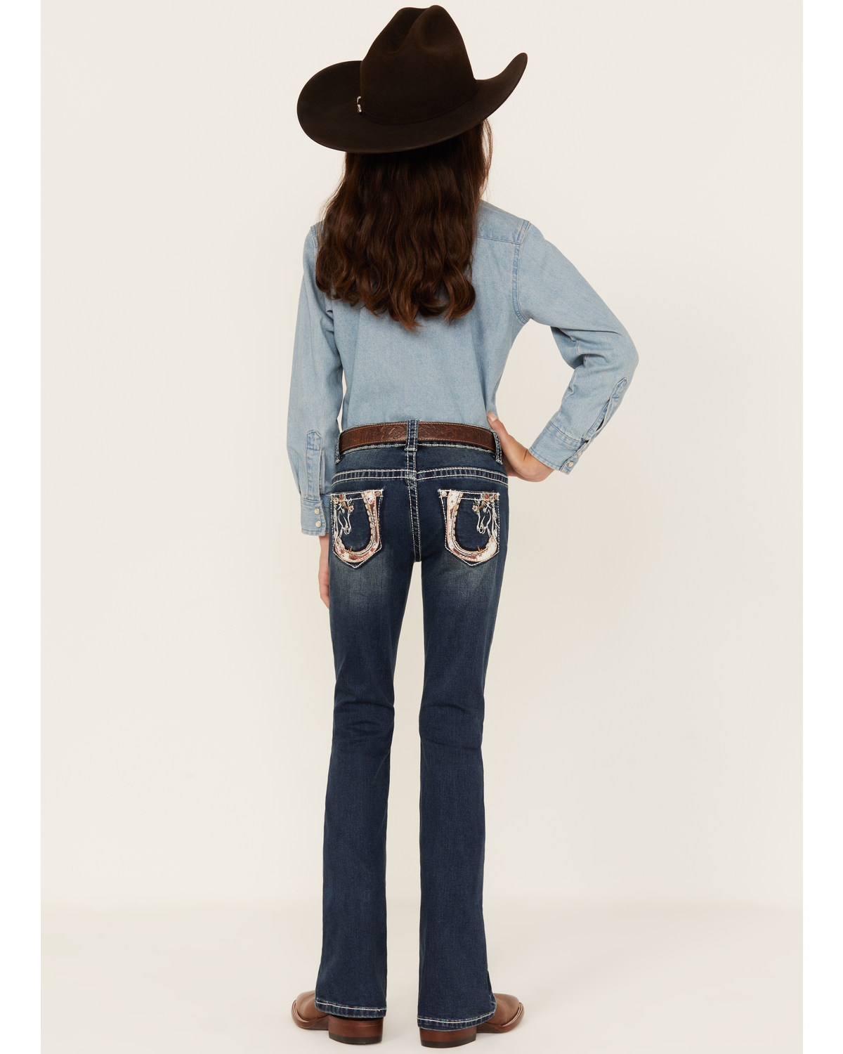 Shyanne Little Girls' Dark Wash Horse Embroidered Bootcut Jeans