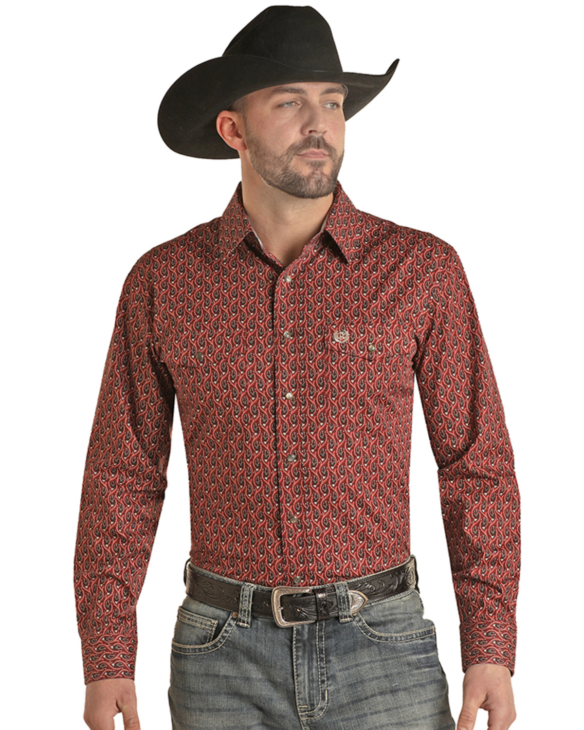 Panhandle Men's Paisley Print Long Sleeve Pearl Snap Western Shirt - Tall