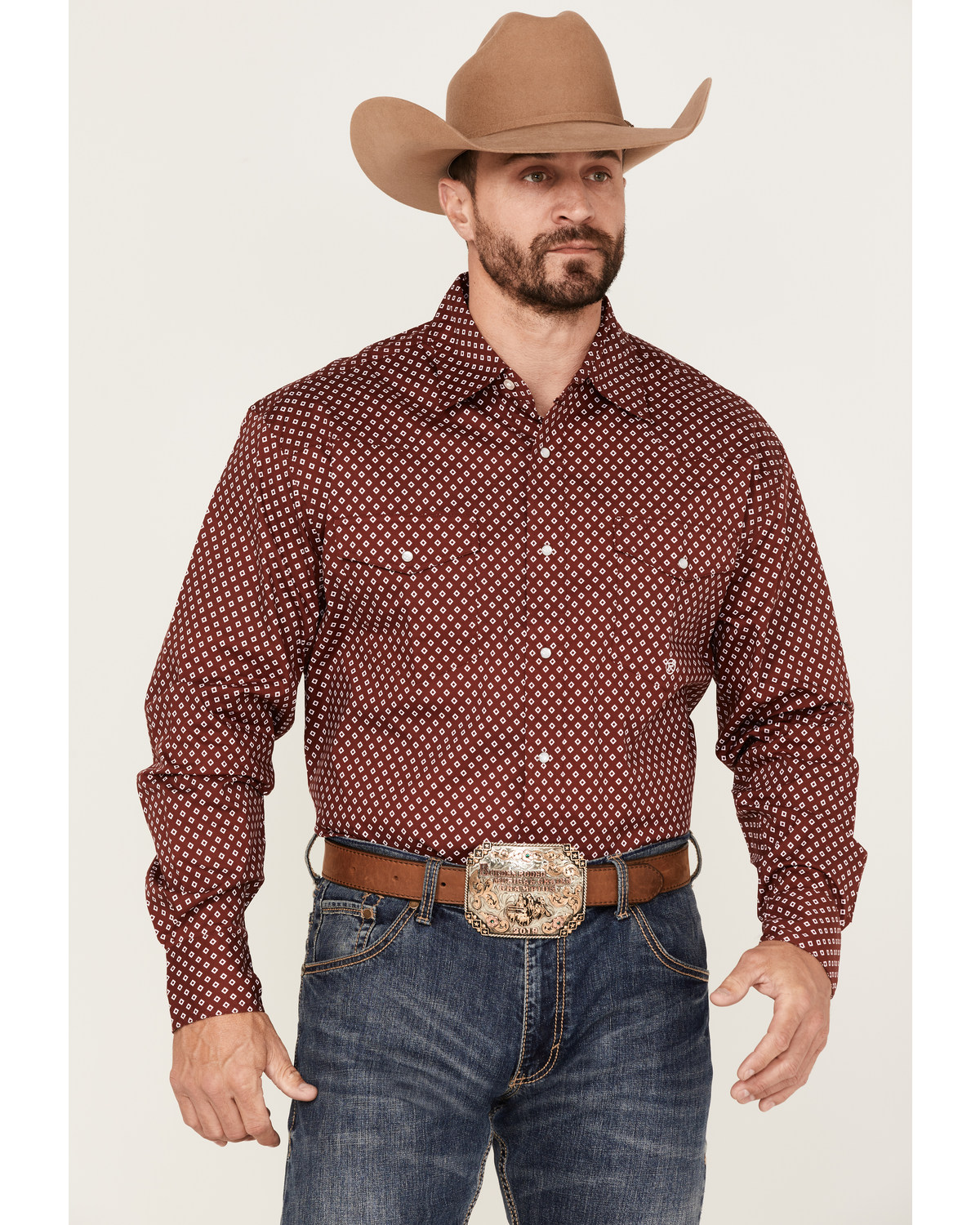 Roper Men's Liberty Bell Diamond Geo Print Long Sleeve Snap Western Shirt