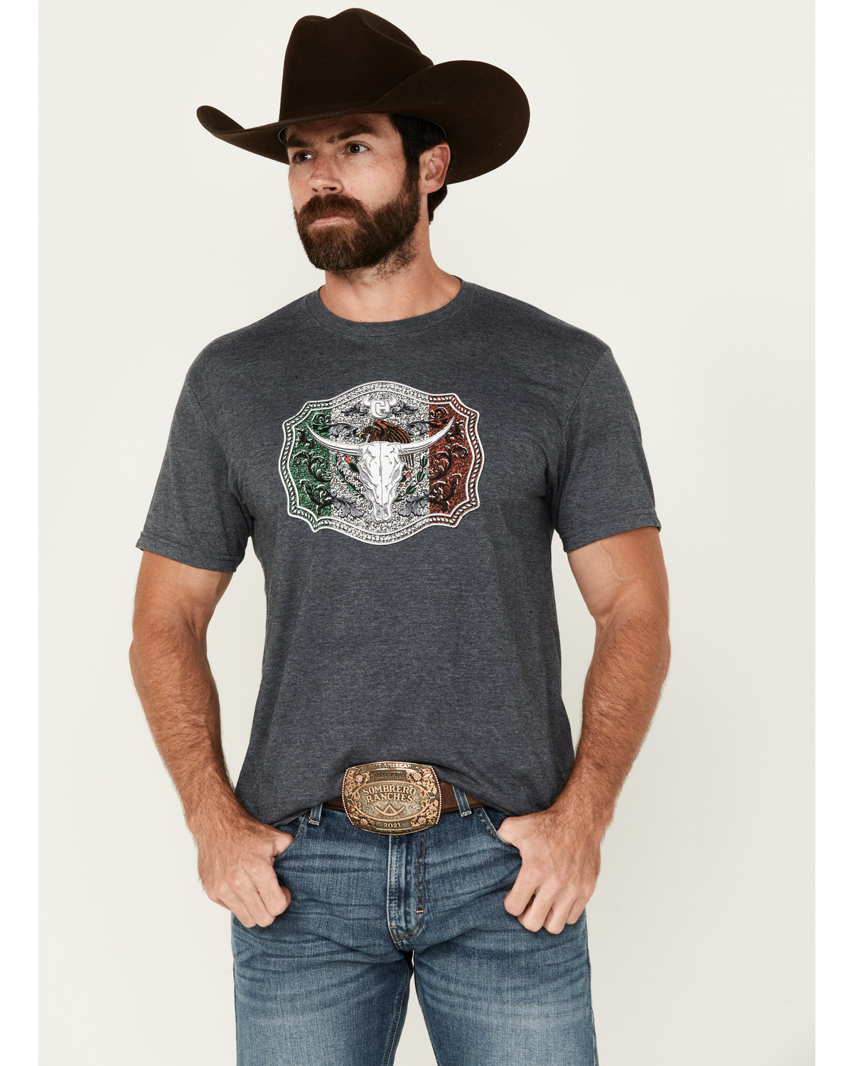 Cowboy Hardware Men's Mexico Flag Buckle Short Sleeve T-Shirt