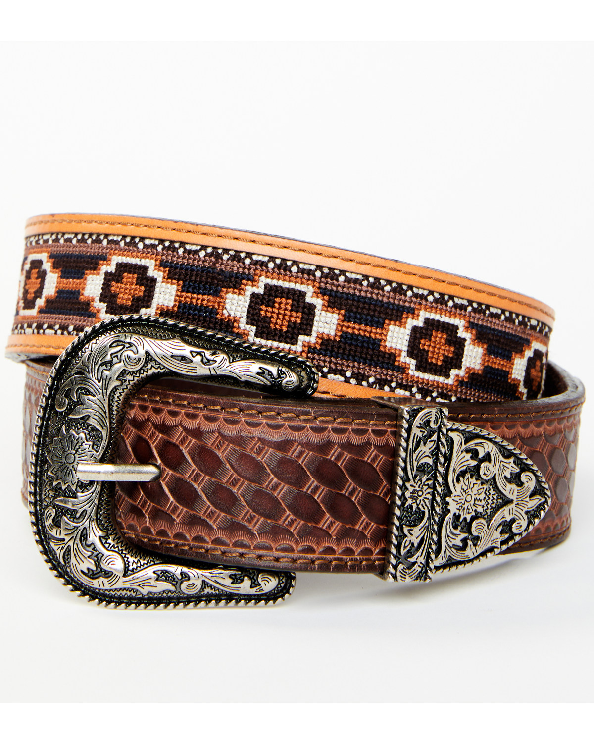 Cody James Men's Basketweave Billet With Southwestern Strap 3 Piece Buckle Belt