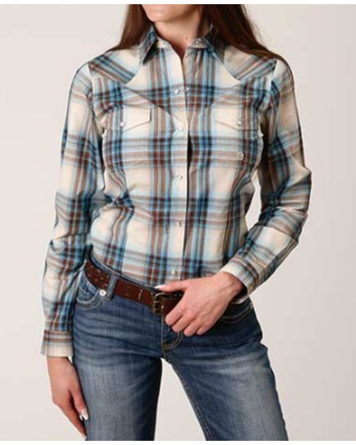 Roper Women's Plaid Print Long Sleeve Snap Western Shirt