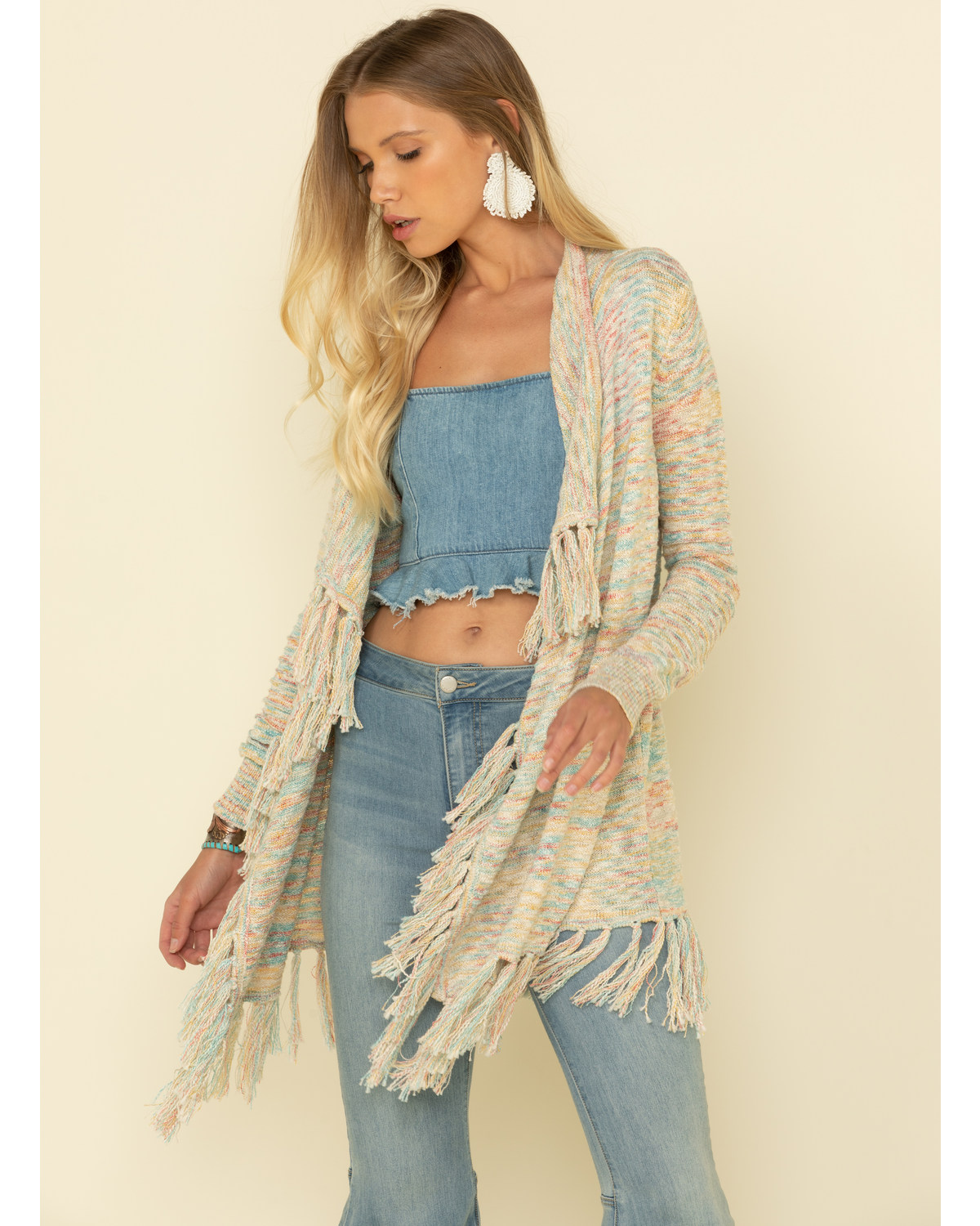 colorful fringe cardigan