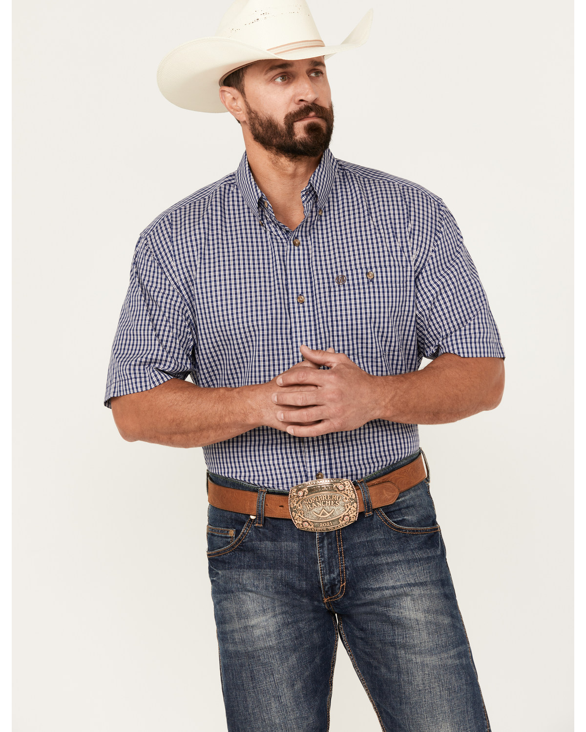 Wrangler Men's Classic Plaid Print Short Sleeve Button-Down Western Shirt - Tall
