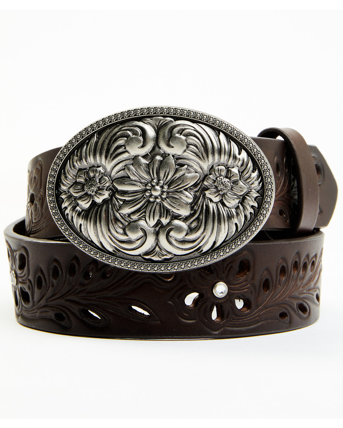 Shyanne Girls' Oval Floral Buckle Embroidered Cut Out Belt