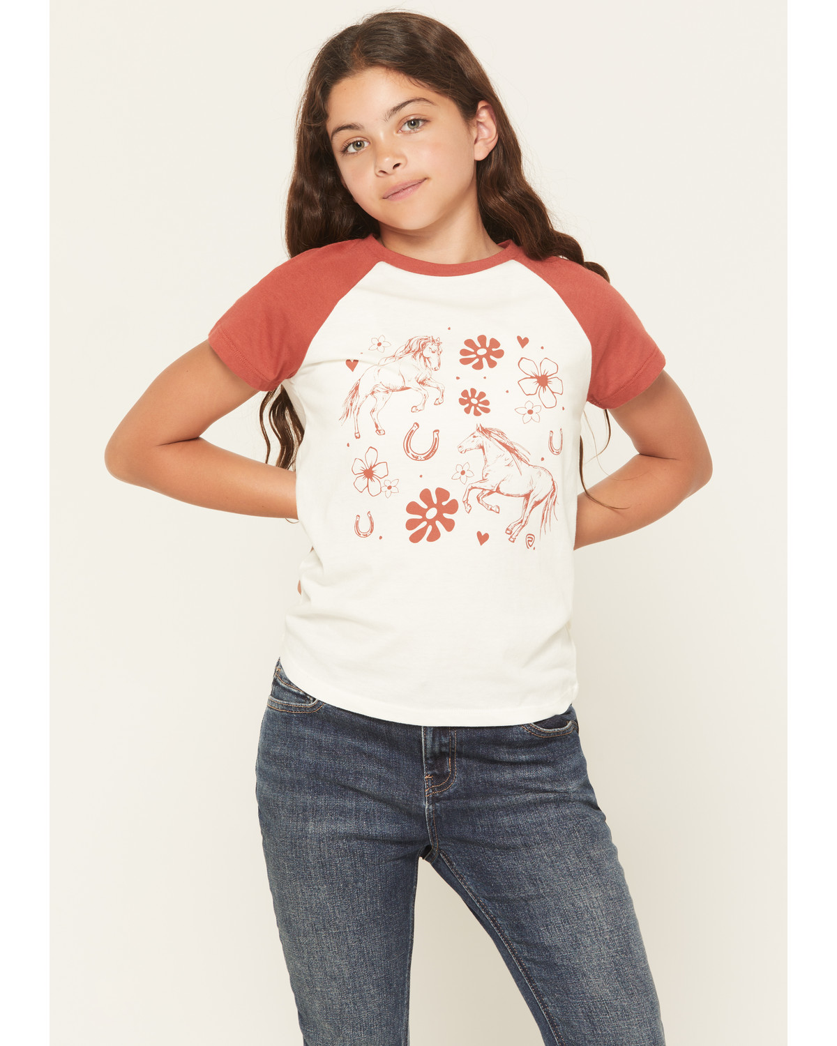 Rock & Roll Denim Girls' Conversational Print Short Sleeve Raglan Tee