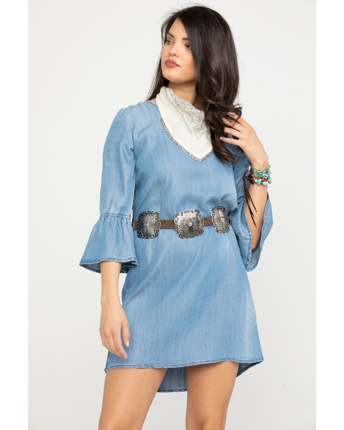 bell sleeve denim dress