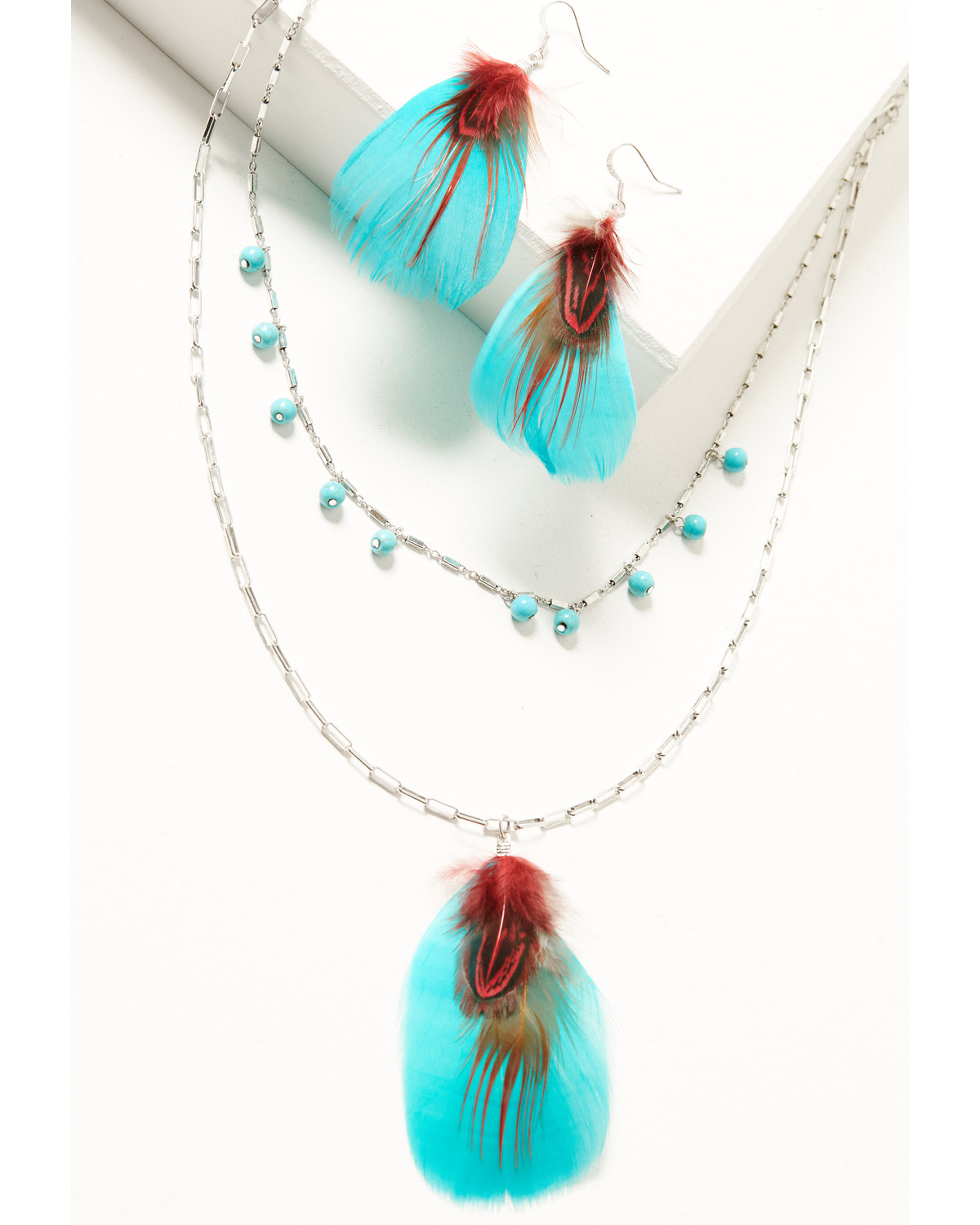 Shyanne Women's Silver Dakota Feather Necklace & Earrings Set