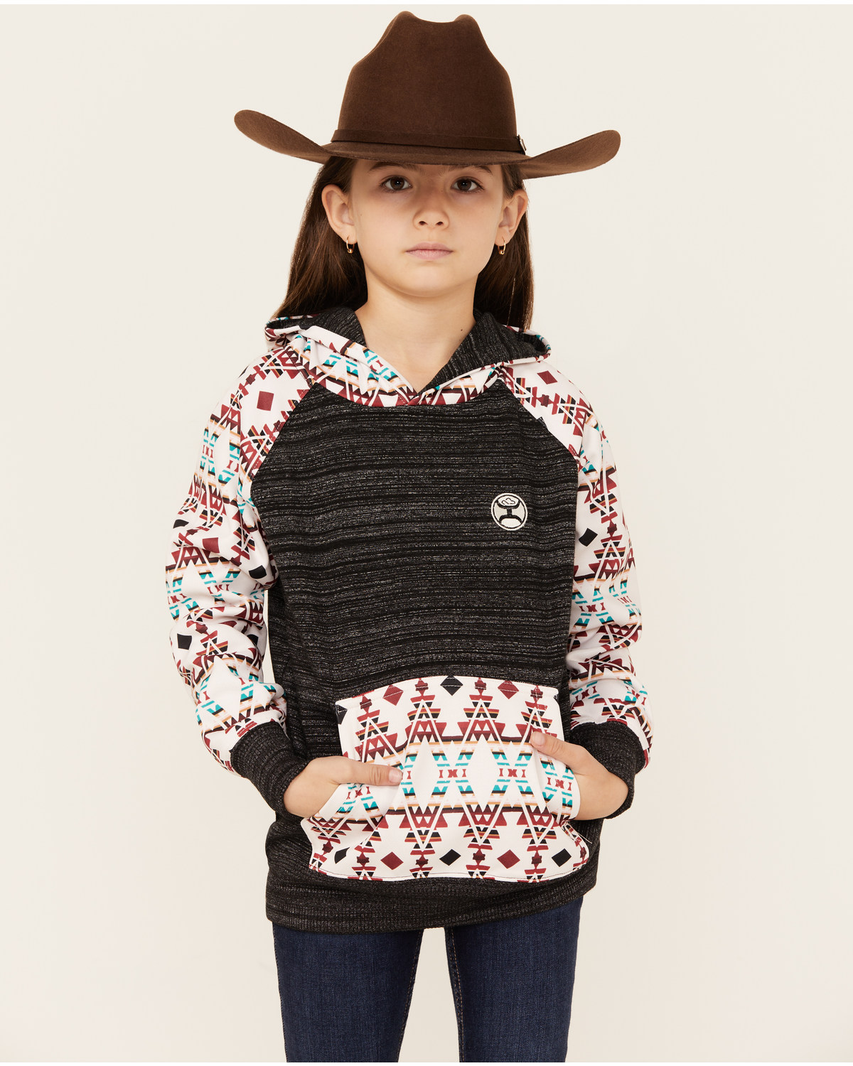 Hooey Girls' Southwestern Print Hooded Sweatshirt