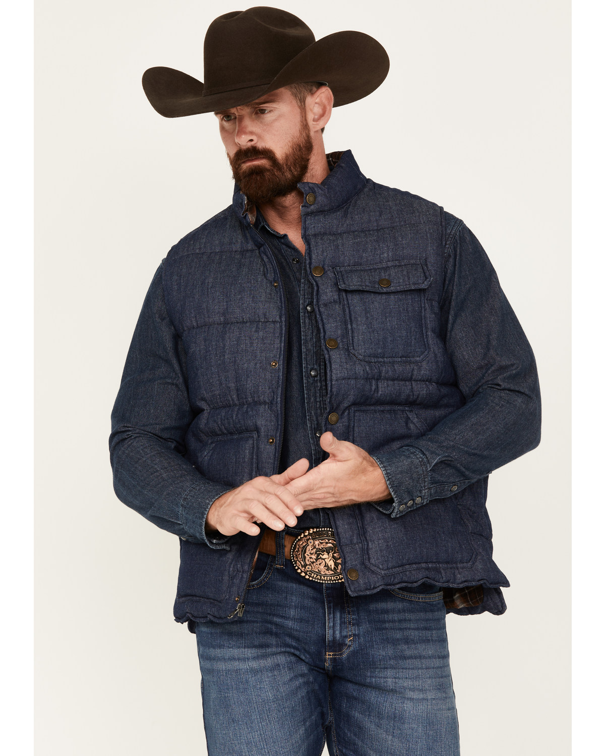 Cody James Men s Dark Wash Denim Puffer Vest Pueblo Mall