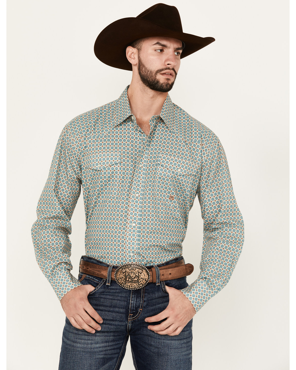 Roper Men's Amarillo Geo Print Long Sleeve Pearl Snap Western Shirt