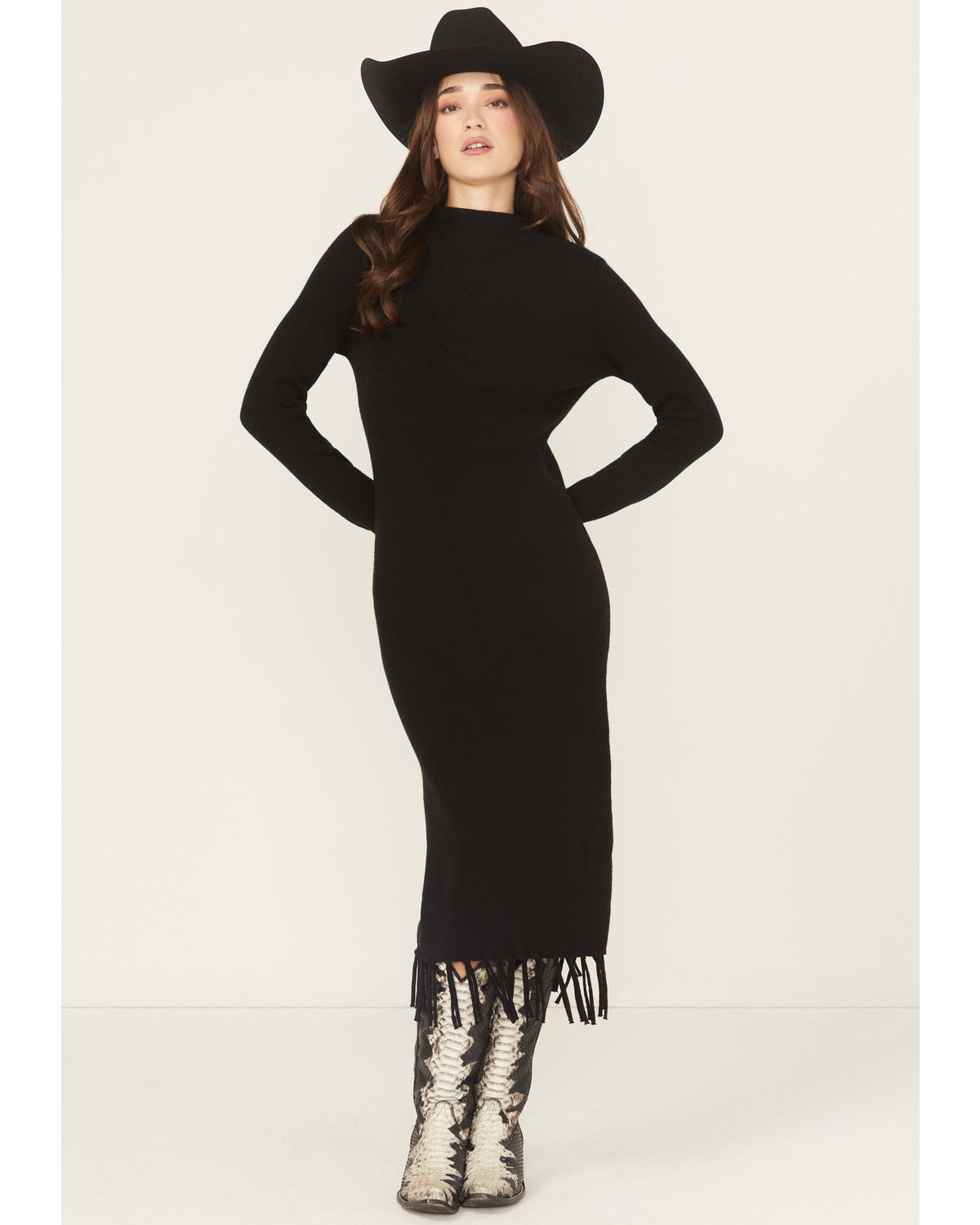 Ariat Women's Alicia Long Sleeve Fringe Sweater Midi Dress