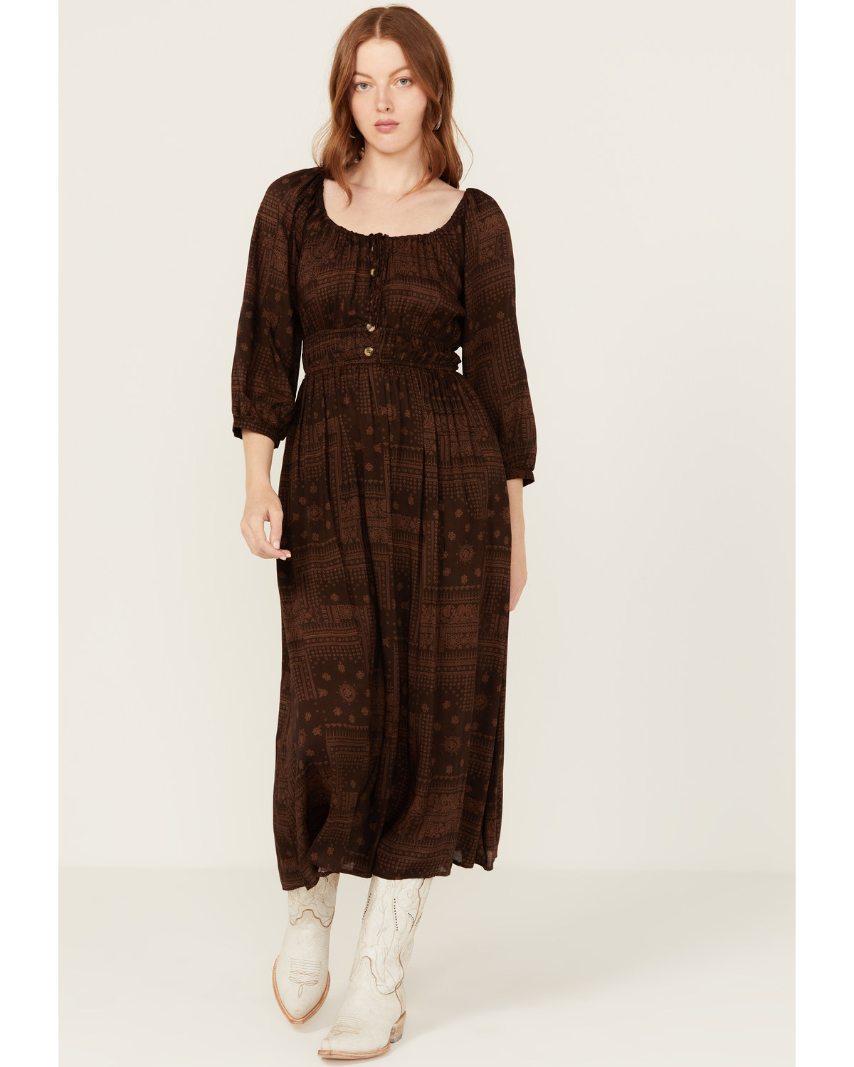 Stetson Women's Bandana Print Long Sleeve Midi Dress