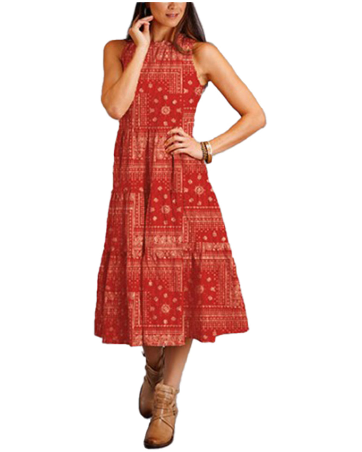 Stetson Women's Bandana Print Sleeveless Midi Dress