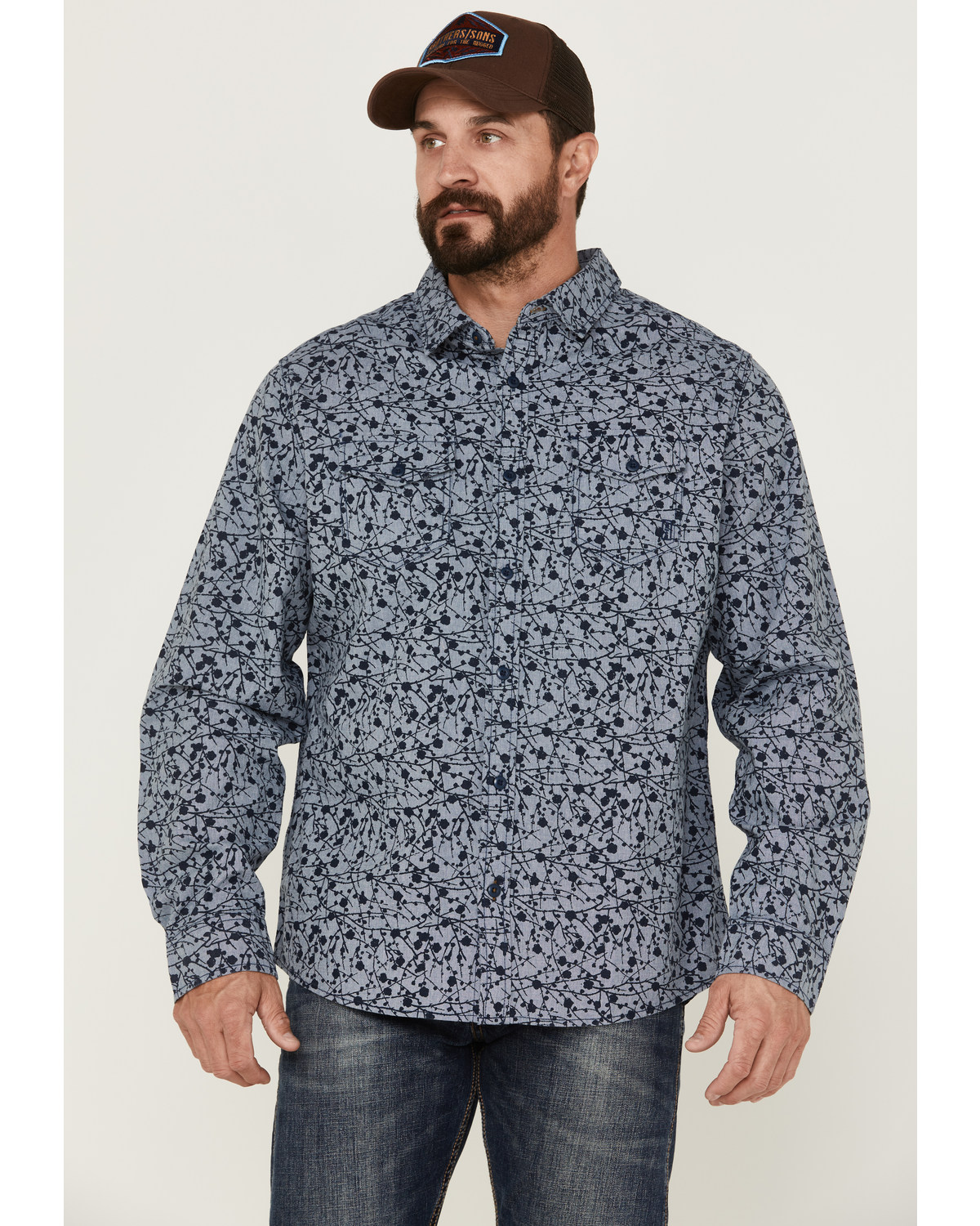 Brothers and Sons Men's All-Over Print Long Sleeve Button Down Western Shirt