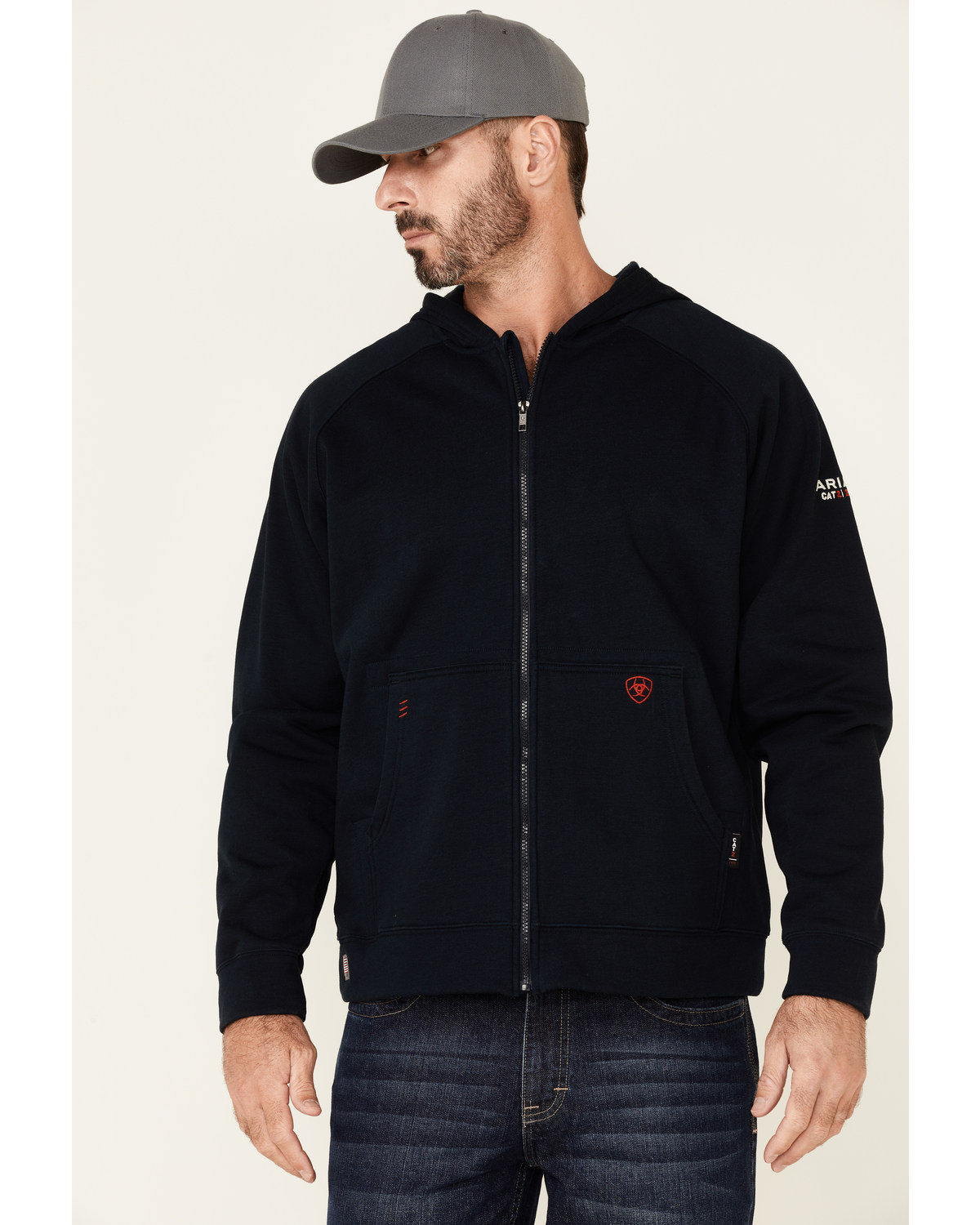 Ariat Men's FR Primo Fleece Alloy Flag Graphic Zip-Front Hooded Work Jacket