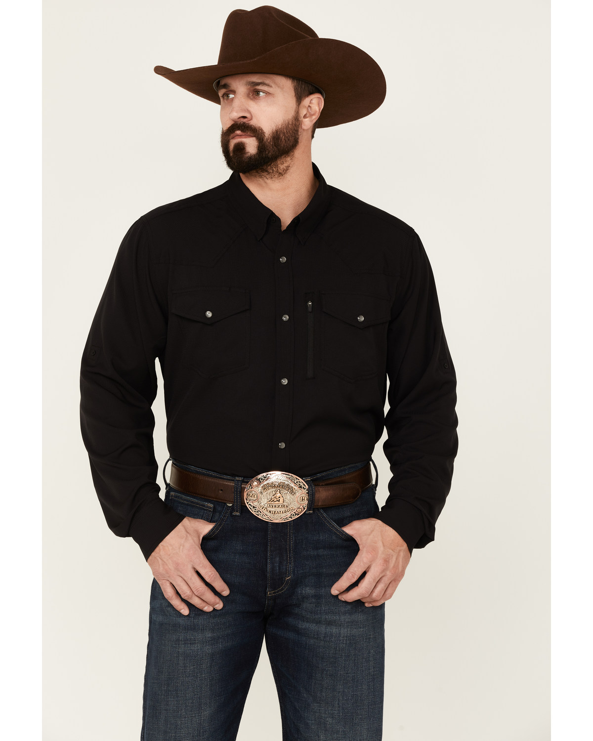 RANK 45® Men's Roughie Performance Long Sleeve Snap Solid Western Shirt