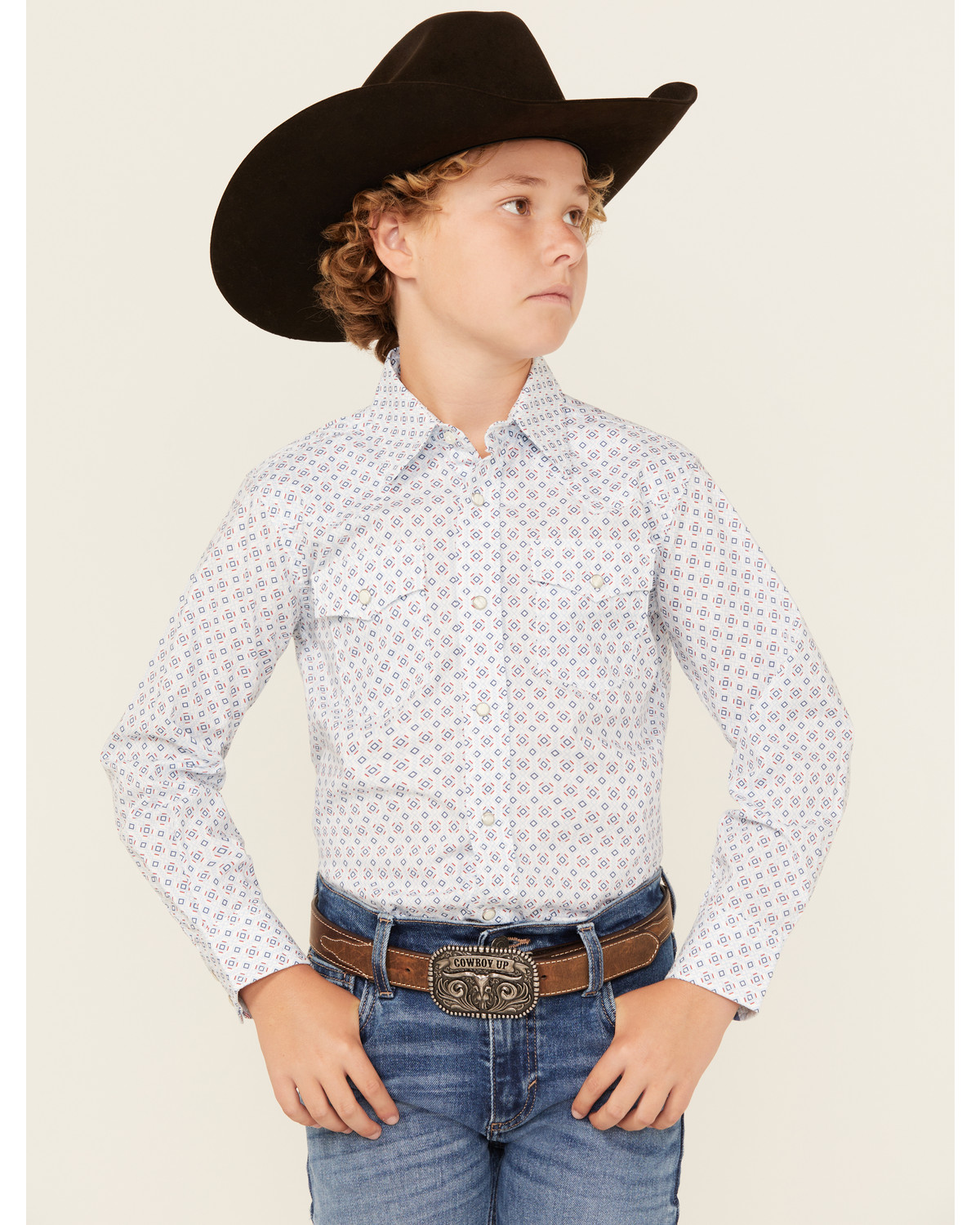 Wrangler Boys' 20x Geo Print Long Sleeve Snap Western Shirt