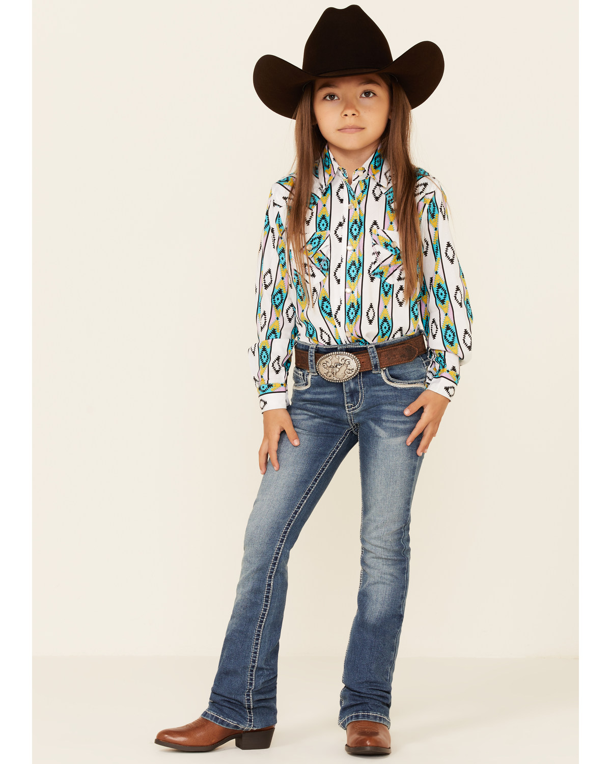 Shyanne Little Girls' Medium Wash Embroidered Scoop Pocket Bootcut Jeans