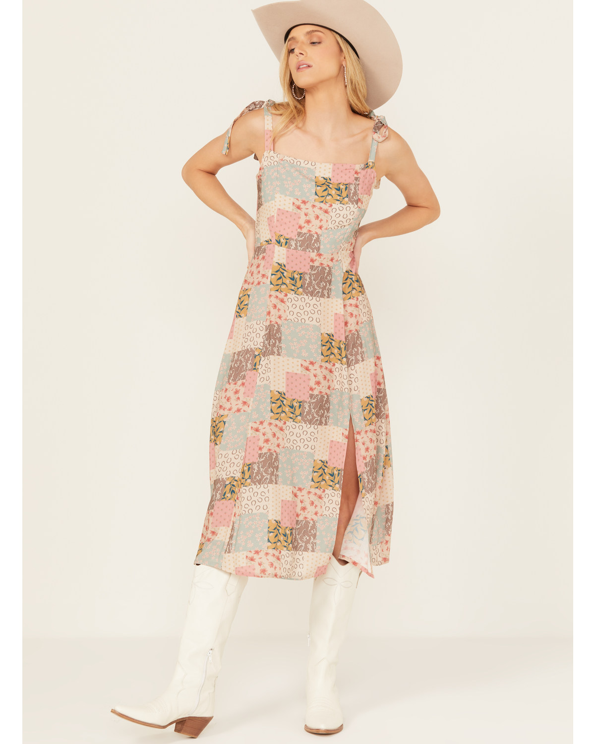 Rock & Roll Denim Women's Patchwork Print Sleeveless Midi Dress