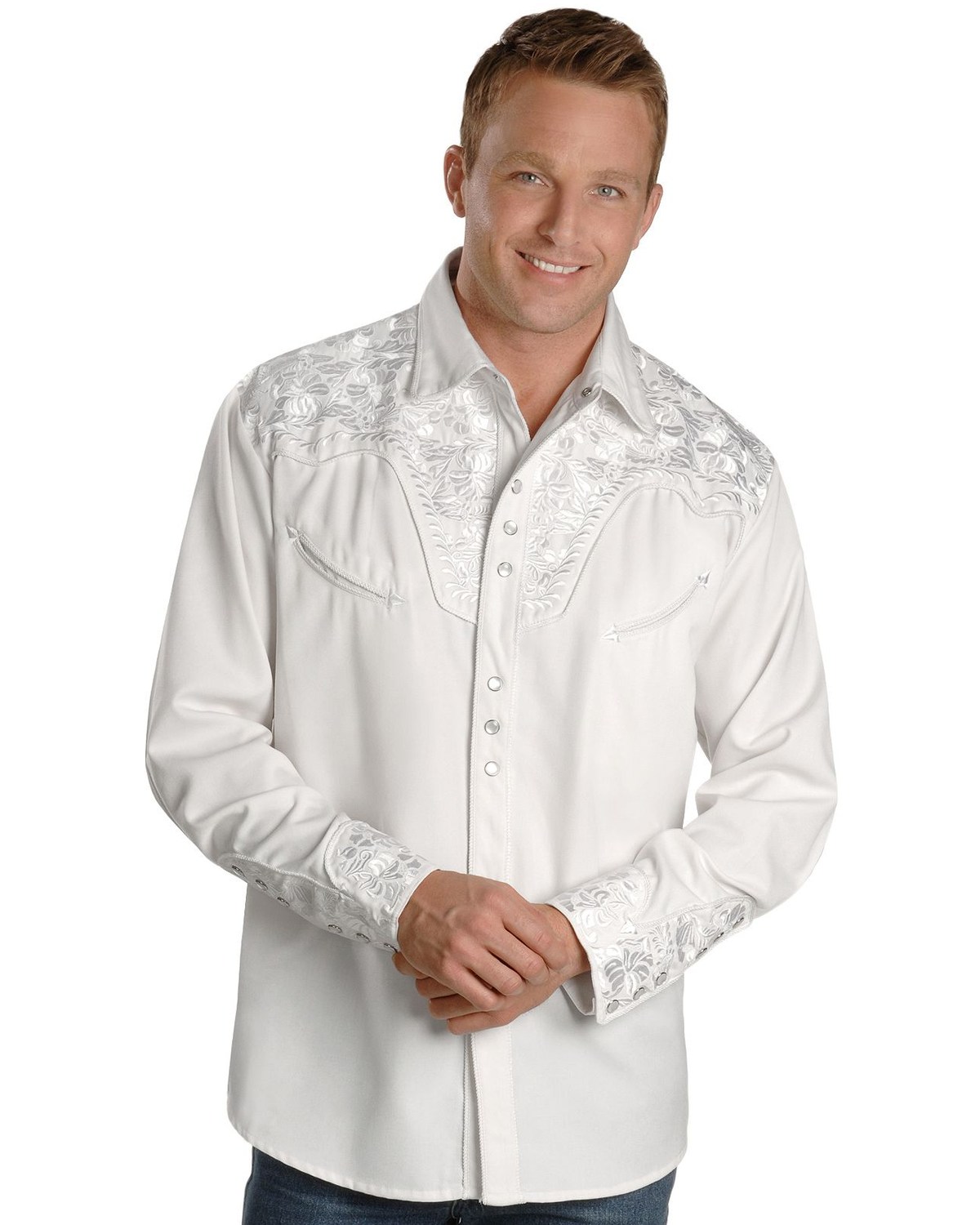 Scully White Floral Embroidery Retro Western Shirt - Big & Tall