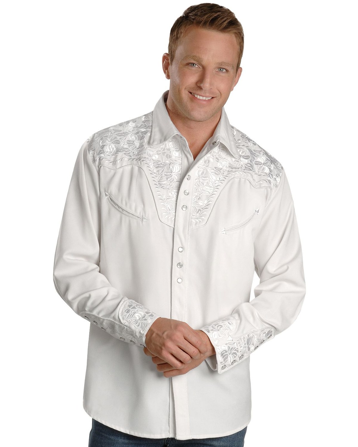 Scully White Floral Embroidery Retro