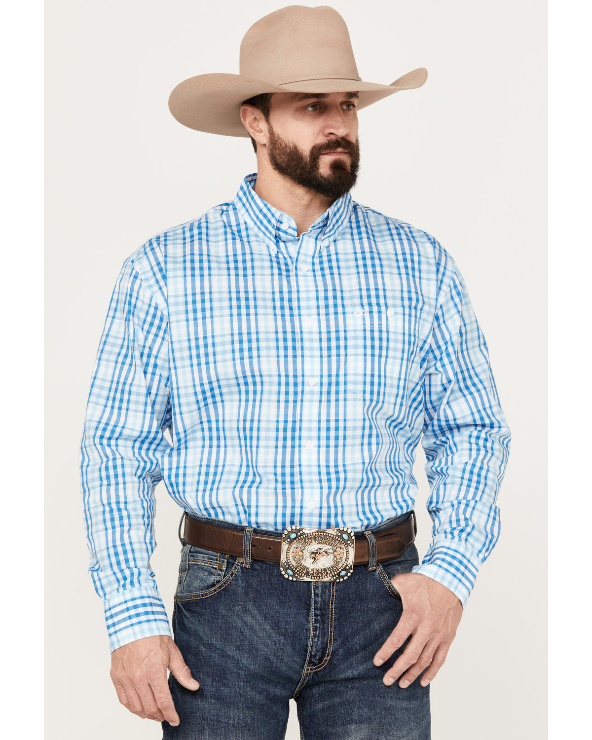 Wrangler Men's Classic Plaid Print Long Sleeve Button-Down Western Shirt