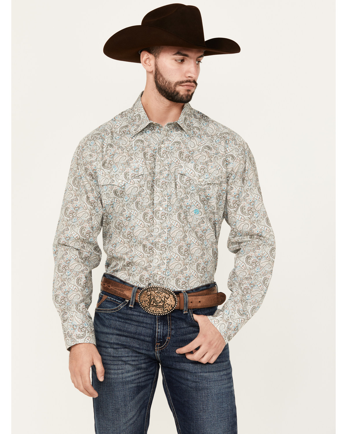 Roper Men's Amarillo Paisley Print Long Sleeve Pearl Snap Western Shirt