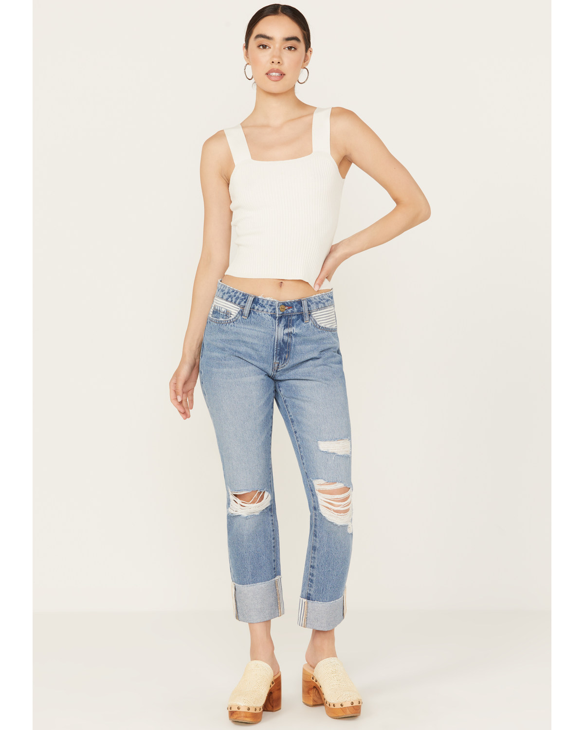 Ceros Women's Mid Rise Rolled Cuffed Capri Jeans