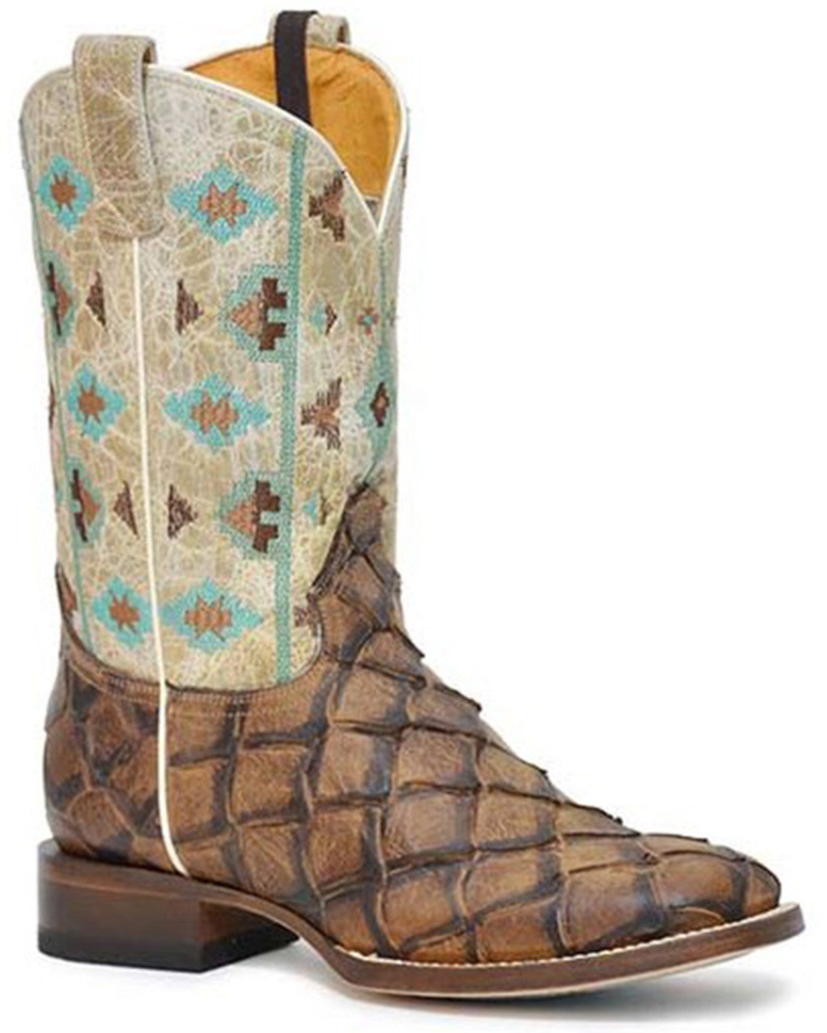 Roper Women's Big Fish Southwestern Pirarucu Print Western Boots - Broad Square Toe