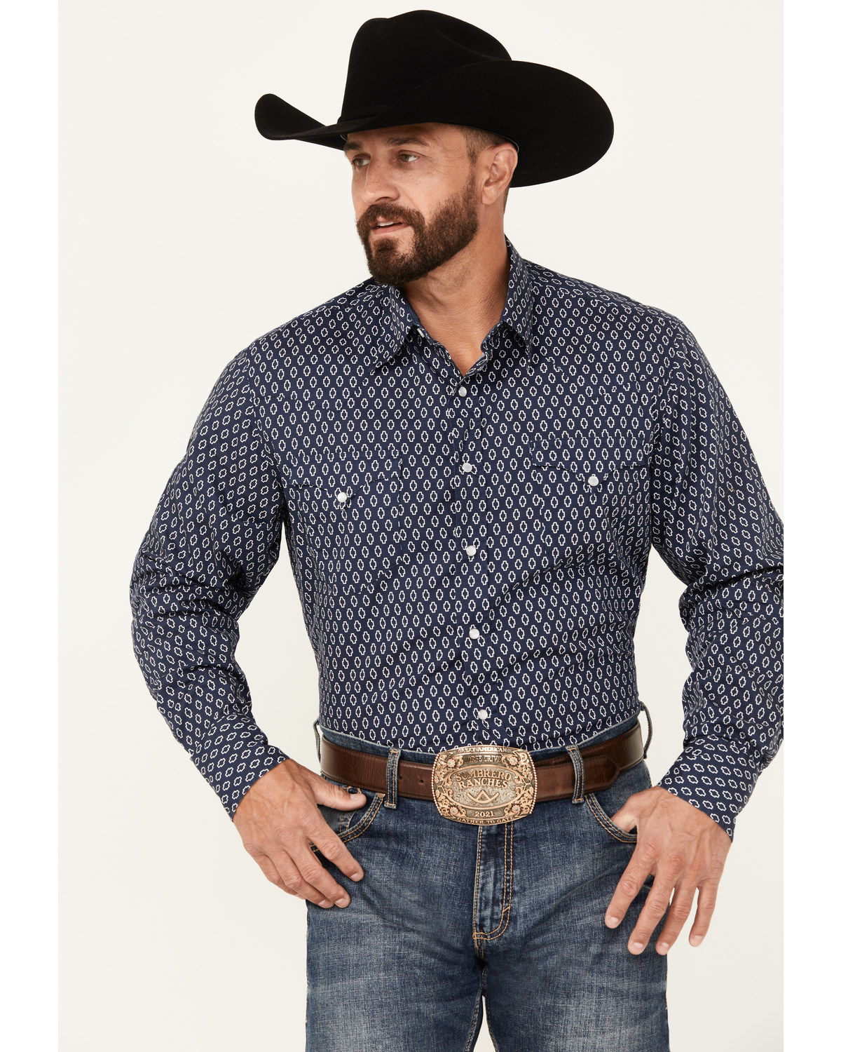Roper Men's West Made Geo Print Long Sleeve Pearl Snap Western Shirt