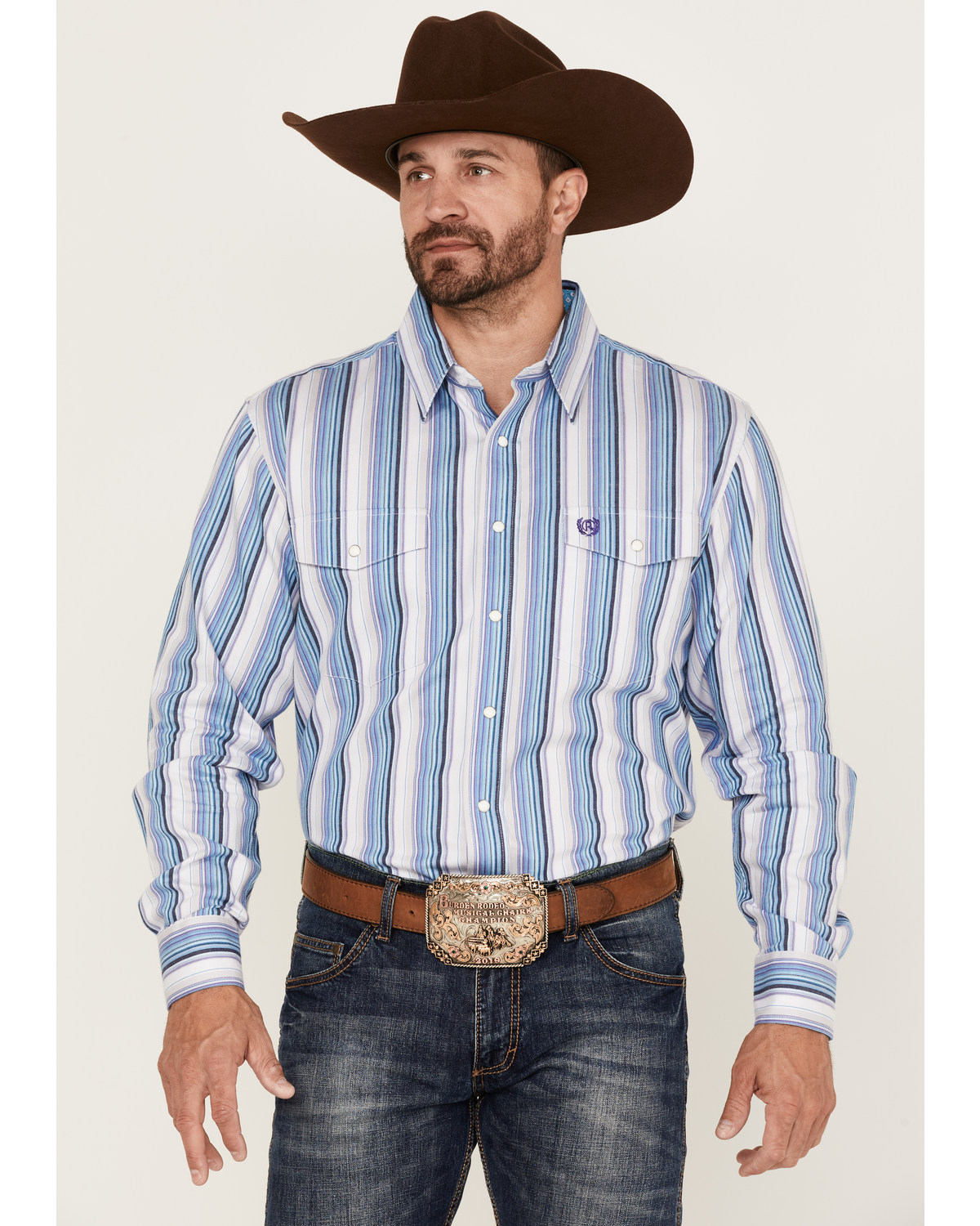 Panhandle Select Men's Serape Striped Print Long Sleeve Snap Western Shirt