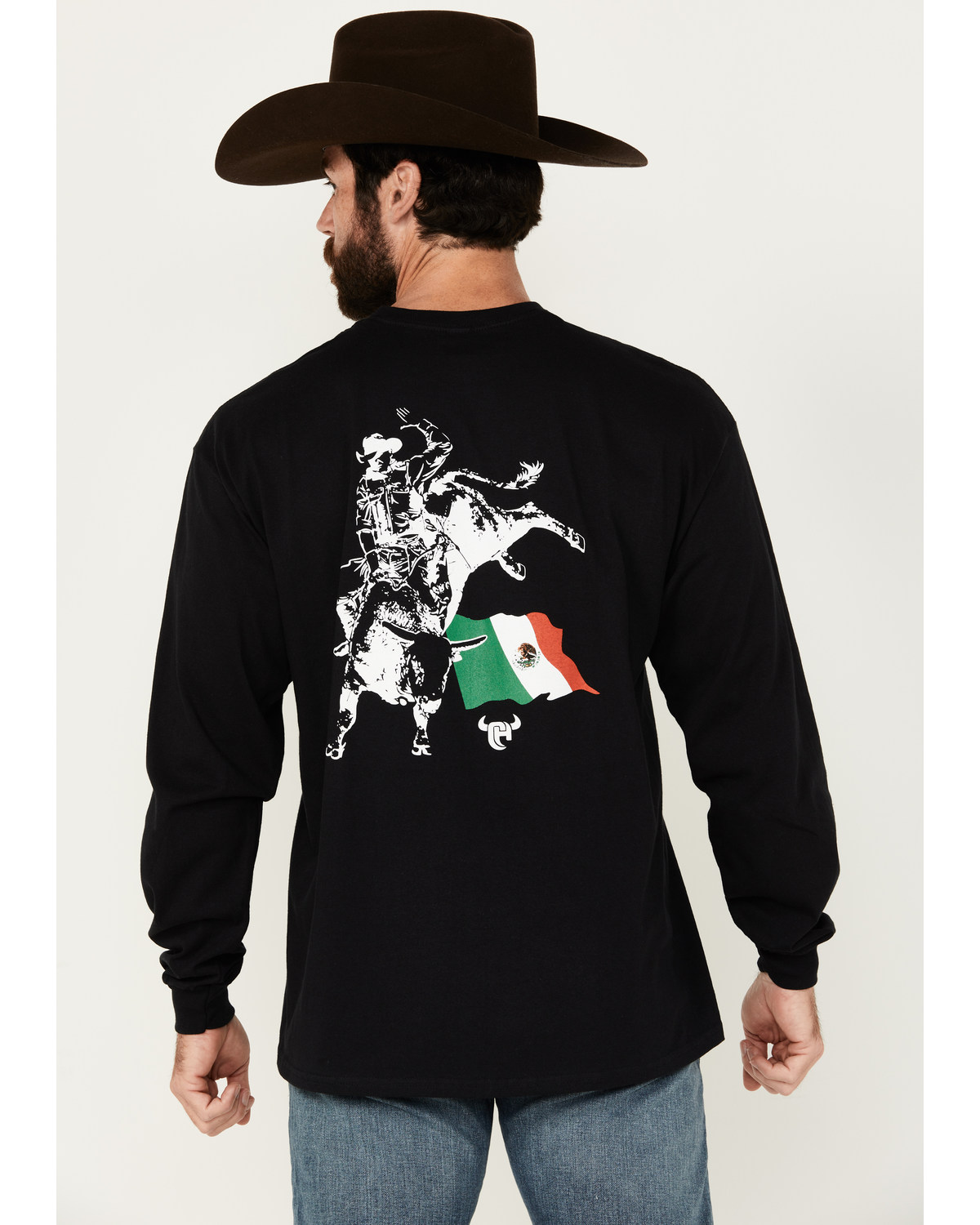 Cowboy Hardware Men's Mexico Flag Bull Rider Long Sleeve T-Shirt
