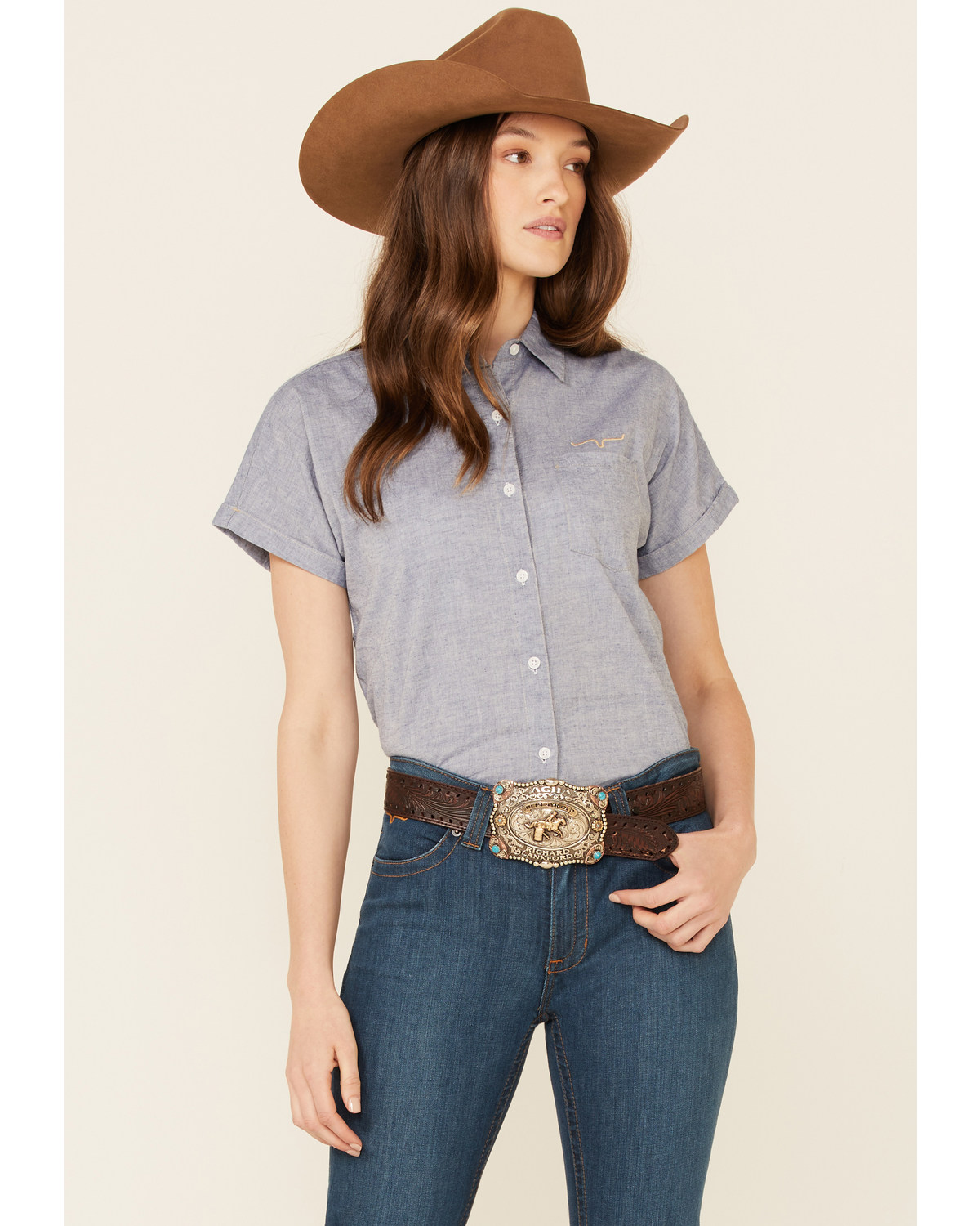 Kimes Ranch Women's Indigo Ranchester Short Sleeve ButtonDown Western