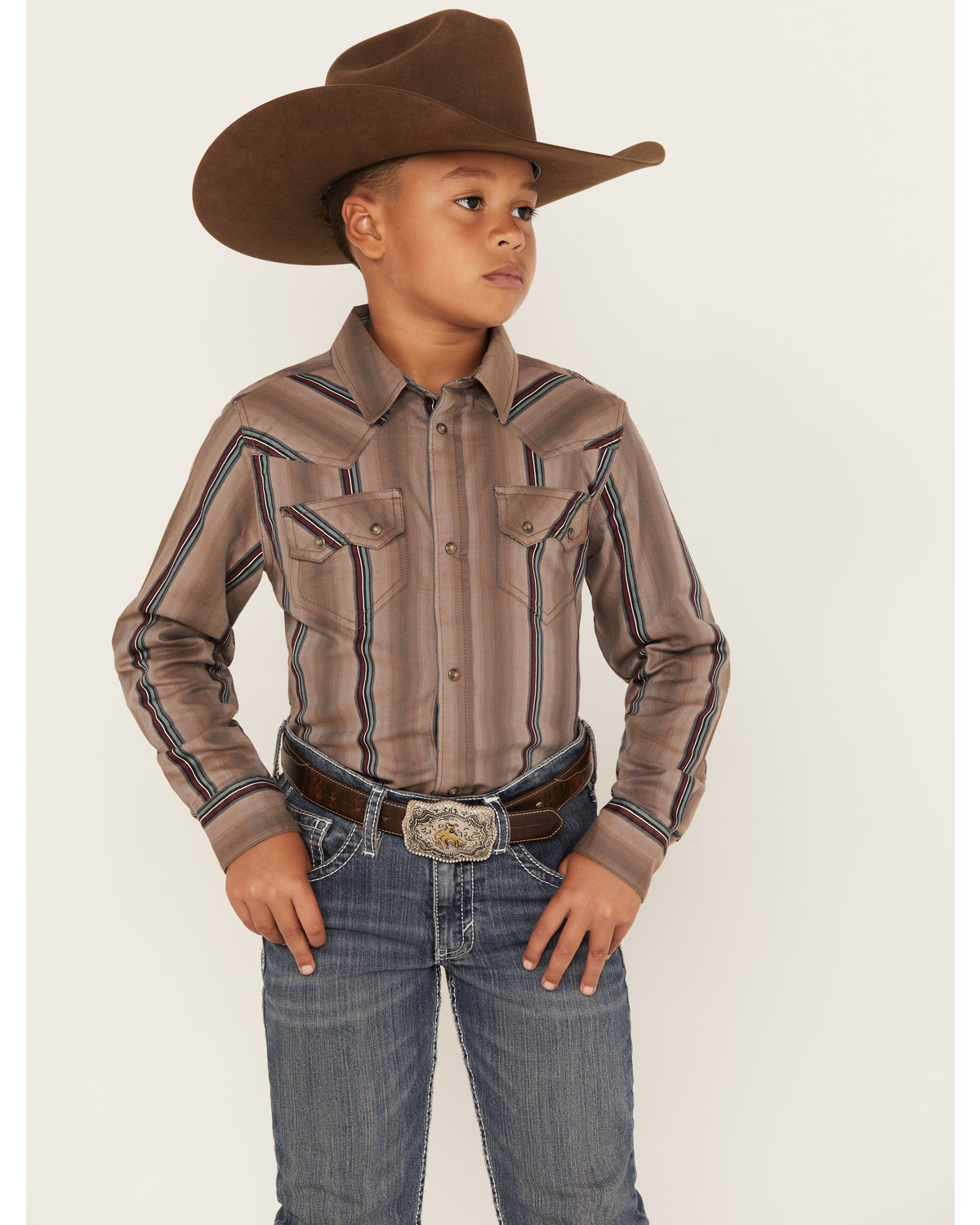 Cody James Boys' Moonshiner Stripe Long Sleeve Snap Shirt