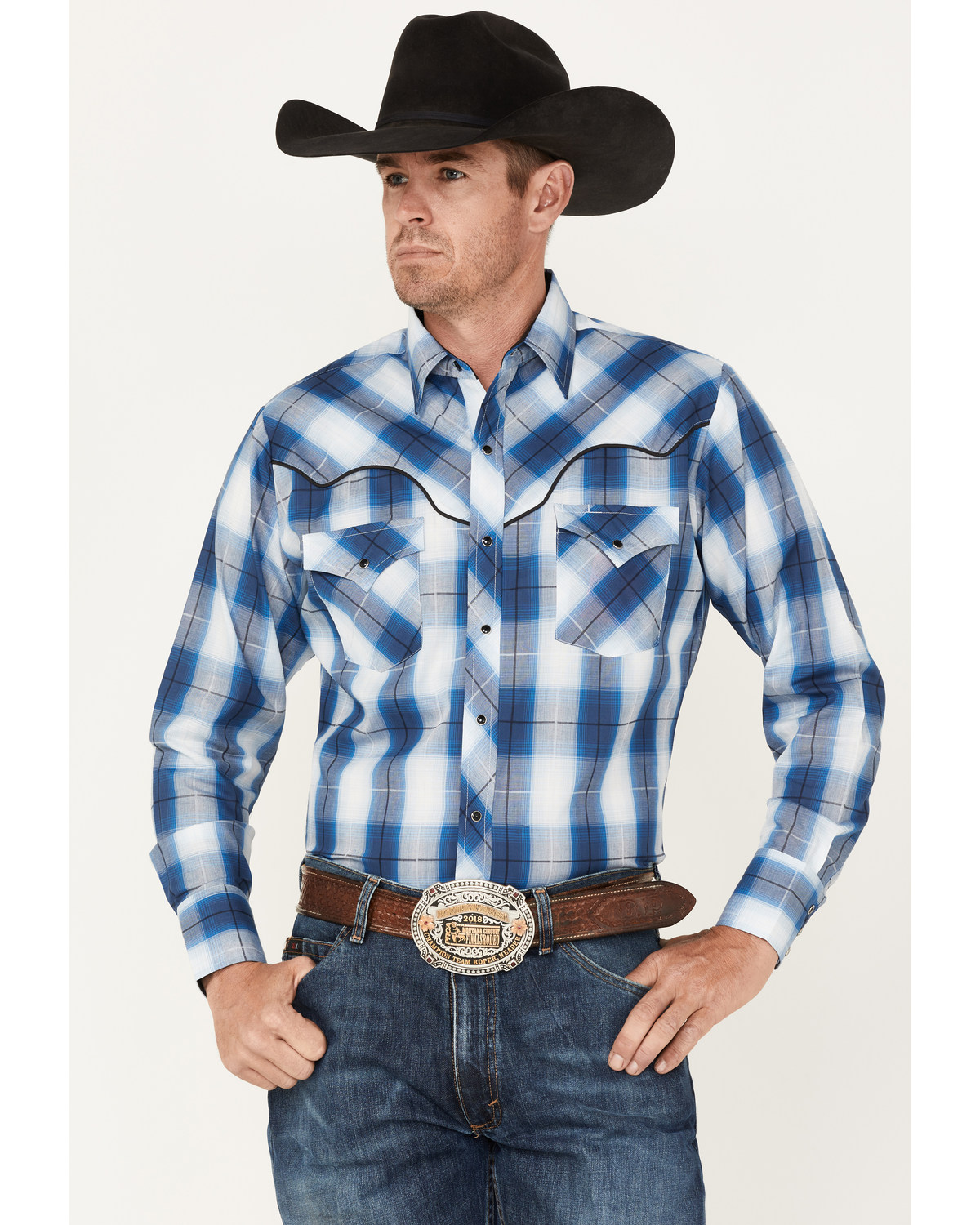 Ely Walker Men's Retro Plaid Print Long Sleeve Snap Western Shirt