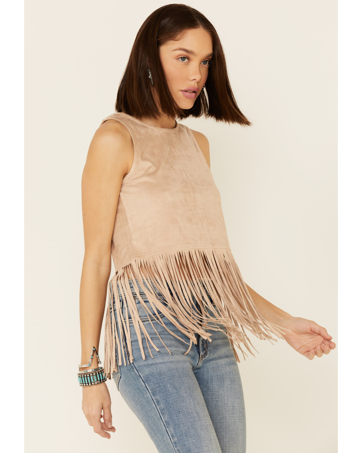 Shyanne Women's Sand Faux Suede Fringe Tank Top Boot Barn