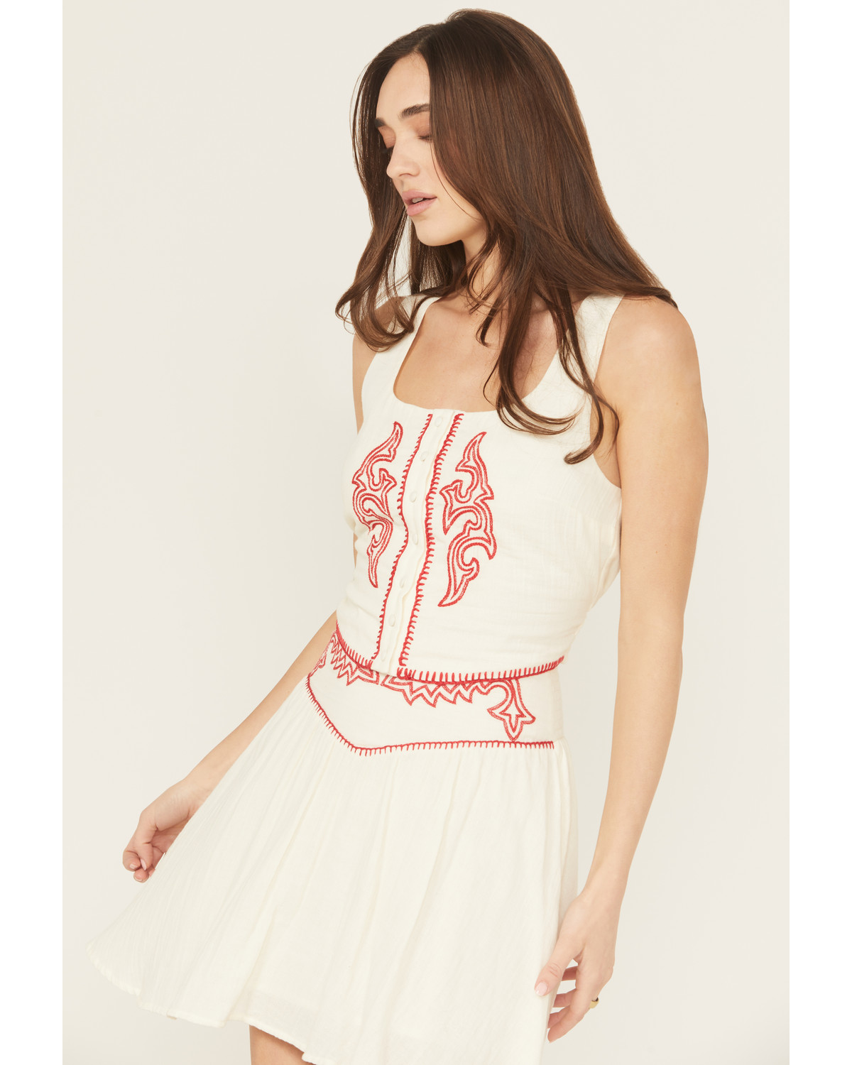 Rock & Roll Denim Women's Sleeveless Boot Stitch Embroidered Top