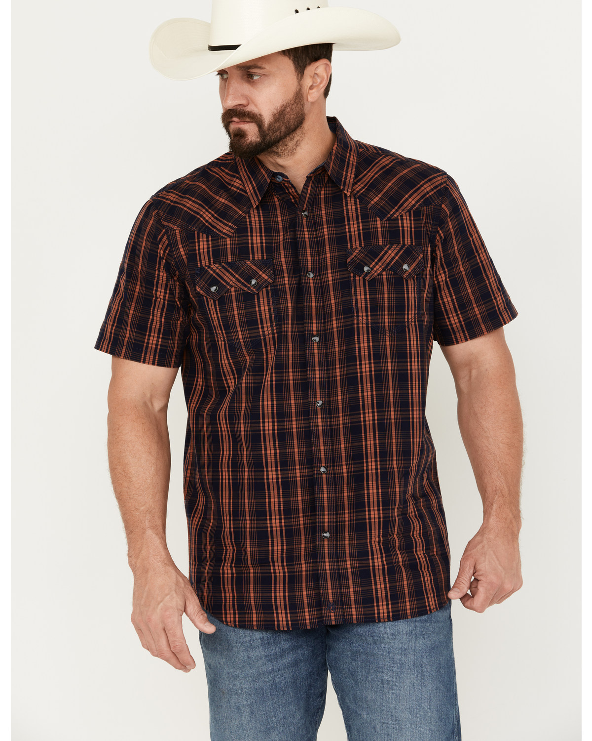 Moonshine Spirit Men's Strummin Plaid Print Short Sleeve Western Snap Shirt